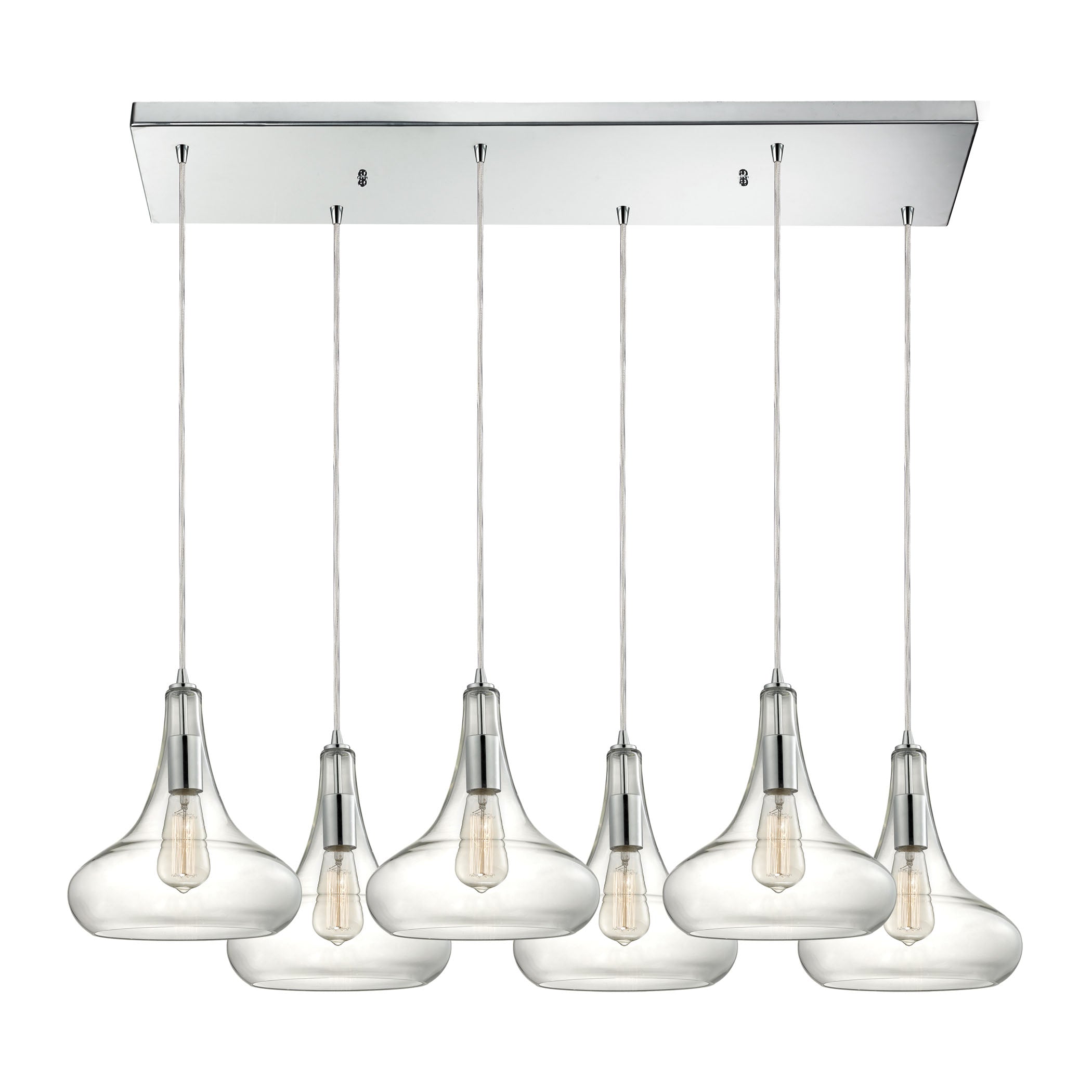 ELK Lighting 10422/6RC Orbital 6-Light Rectangular Pendant Fixture in Polished Chrome with Clear Glass