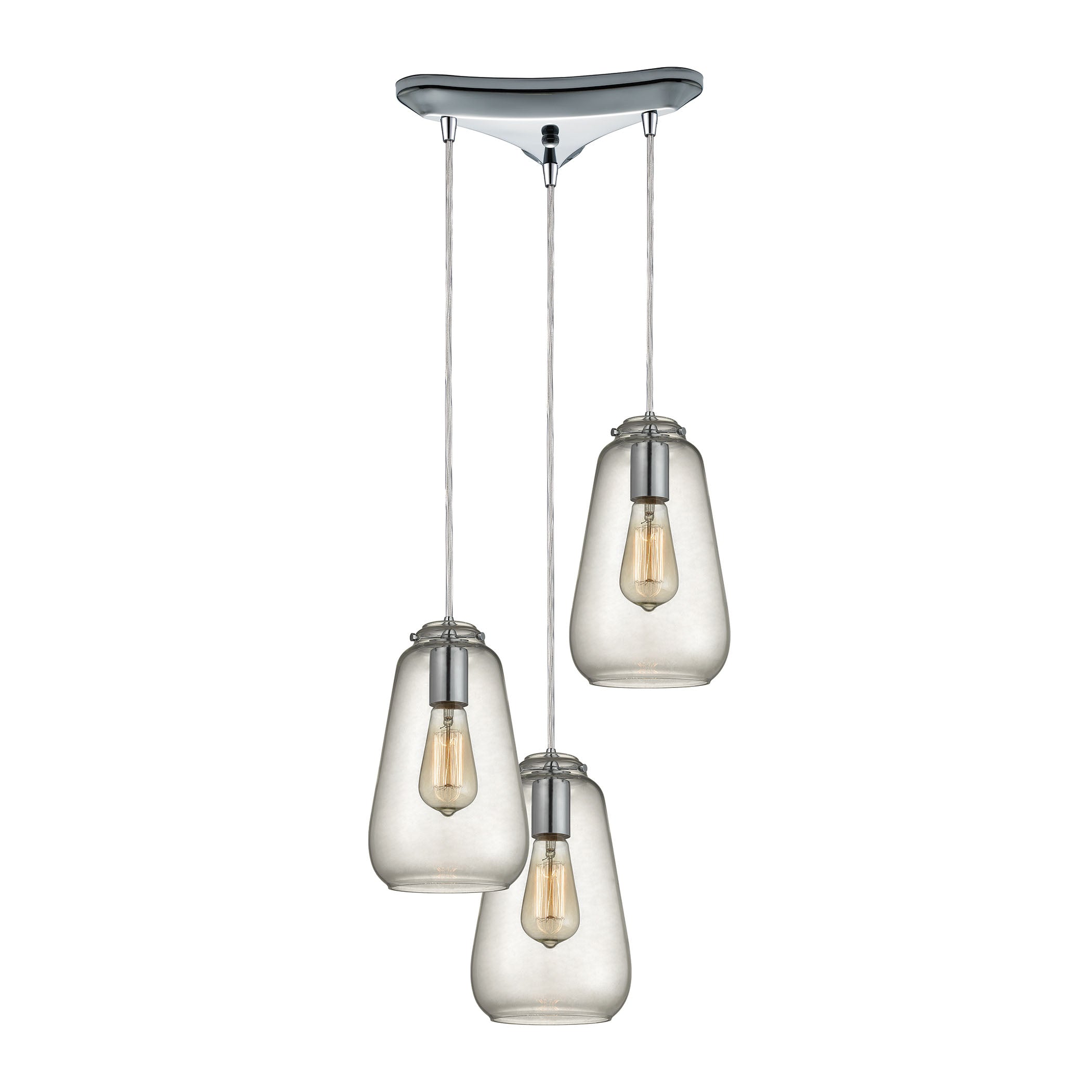 ELK Lighting 10423/3 Orbital 3-Light Triangular Pendant Fixture in Polished Chrome with Clear Glass
