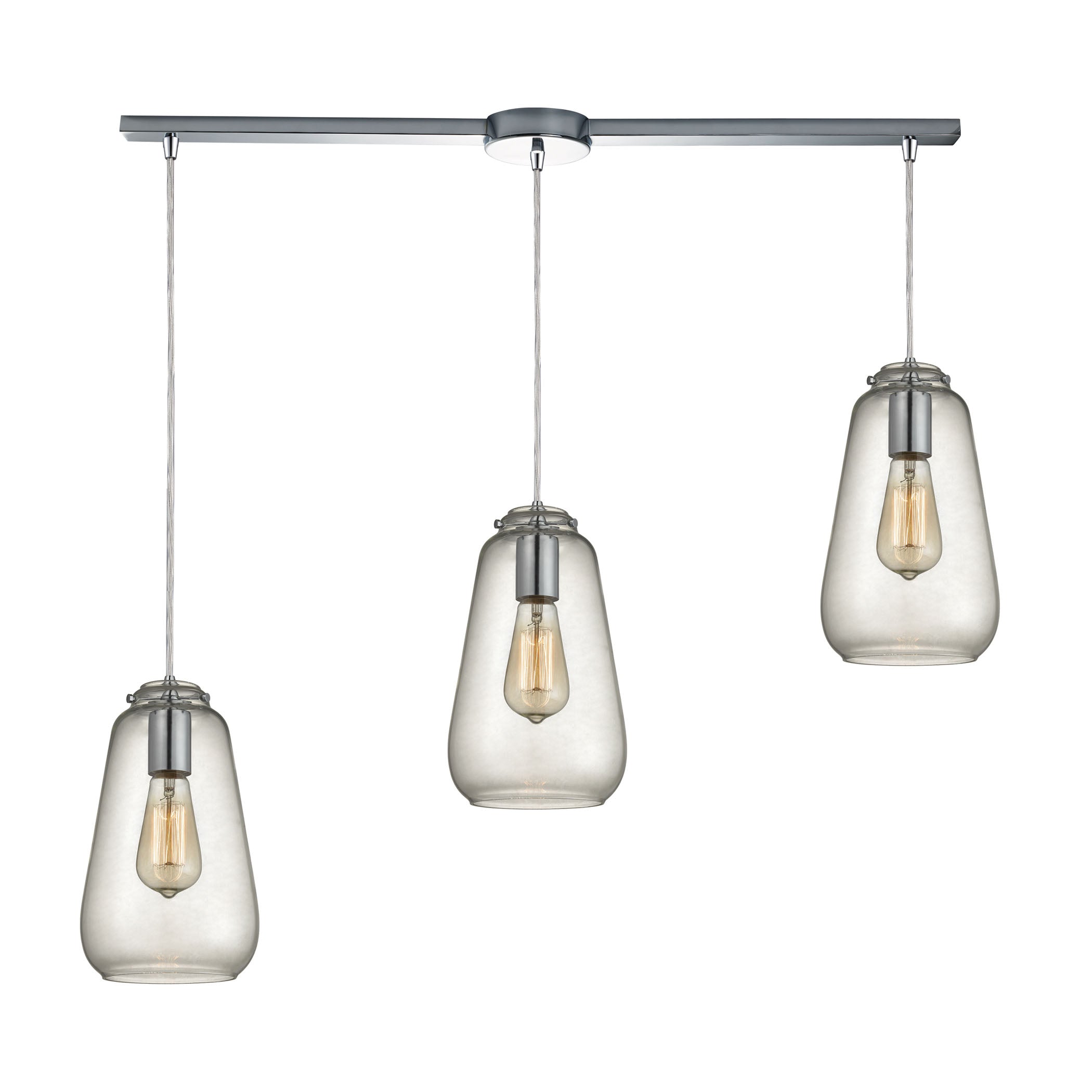 ELK Lighting 10423/3L Orbital 3-Light Linear Pendant Fixture in Polished Chrome with Clear Glass