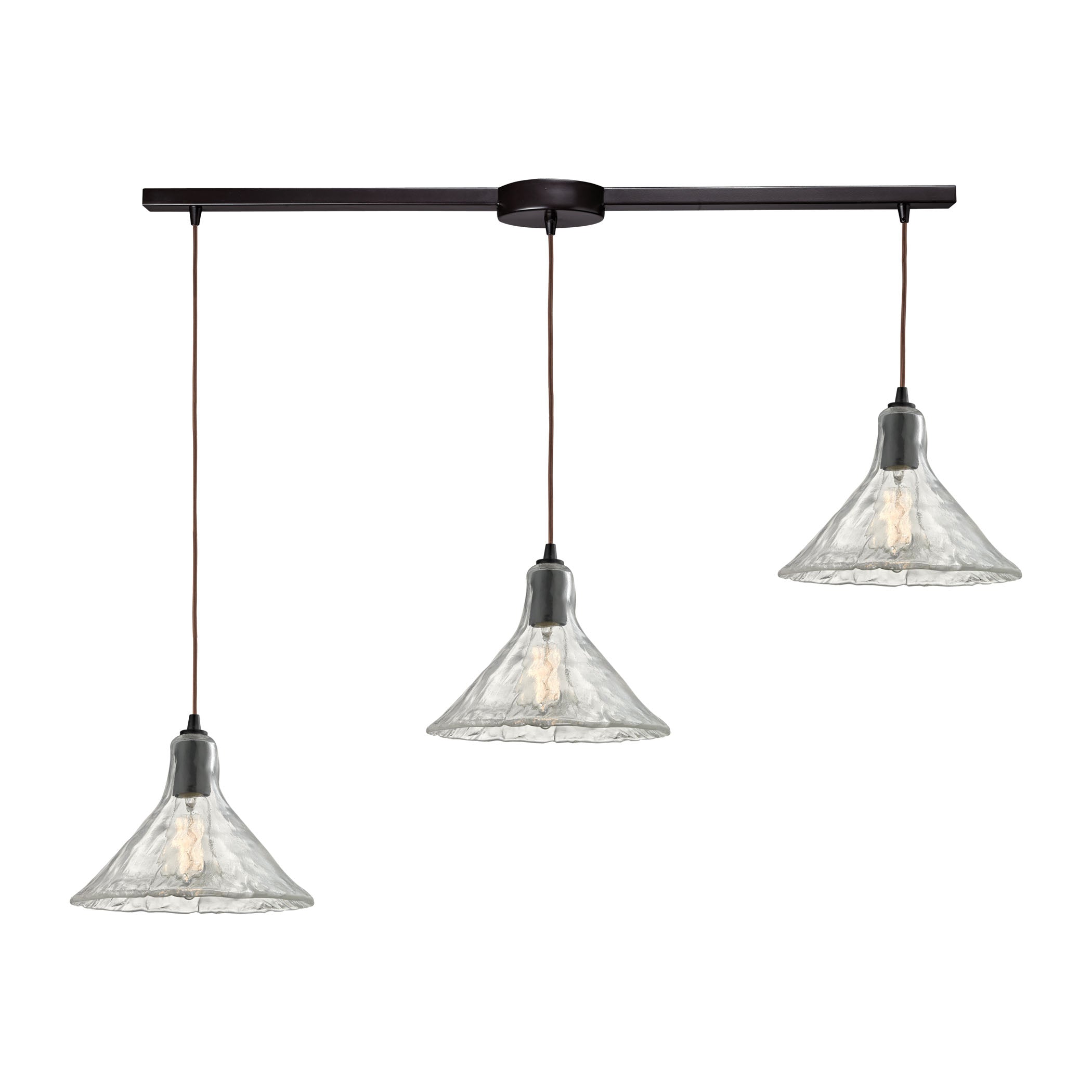 ELK Lighting 10435/3L Hand Formed Glass 3-Light Linear Pendant Fixture in Oiled Bronze with Clear Hand-formed Glass