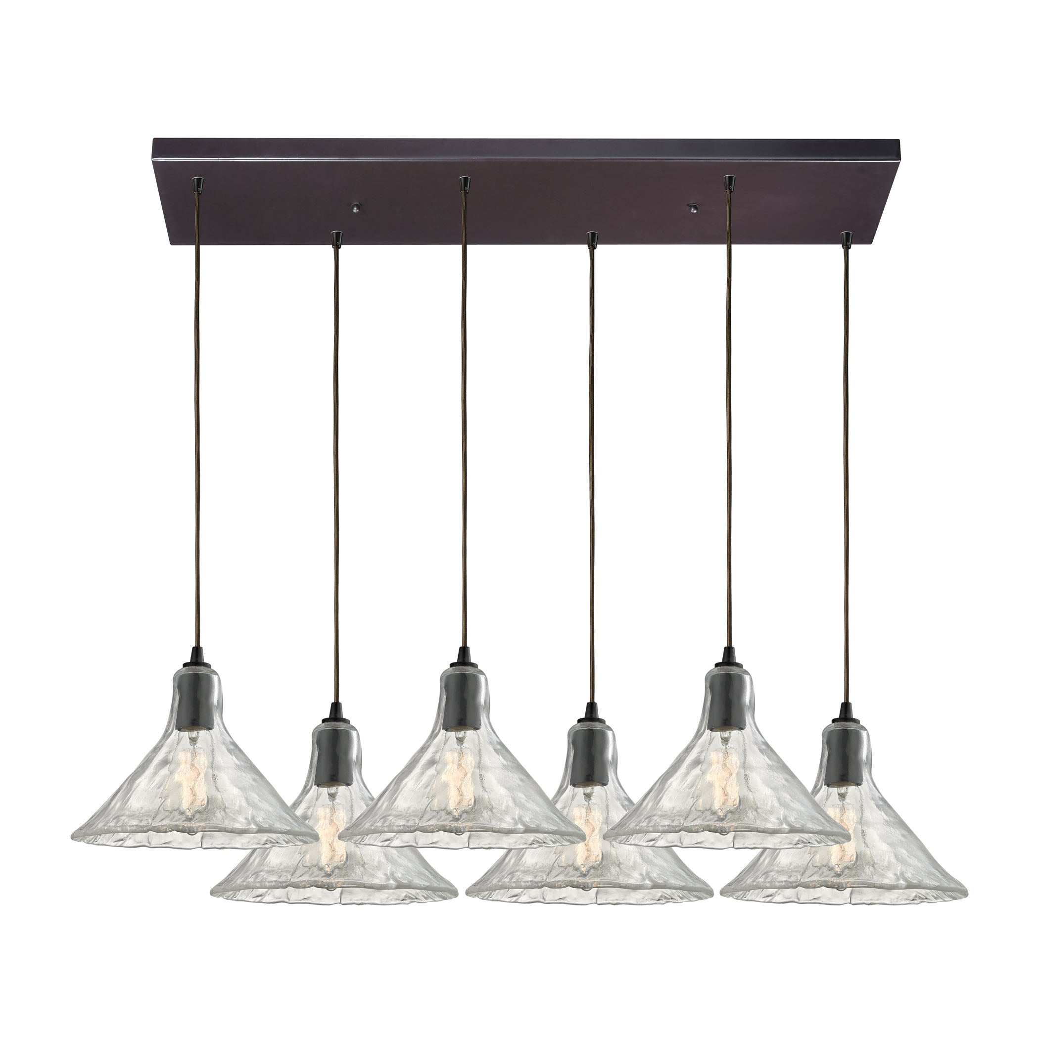 ELK Lighting 10435/6RC Hand Formed Glass 6-Light Rectangular Pendant Fixture in Oiled Bronze with Clear Hand-formed Glass