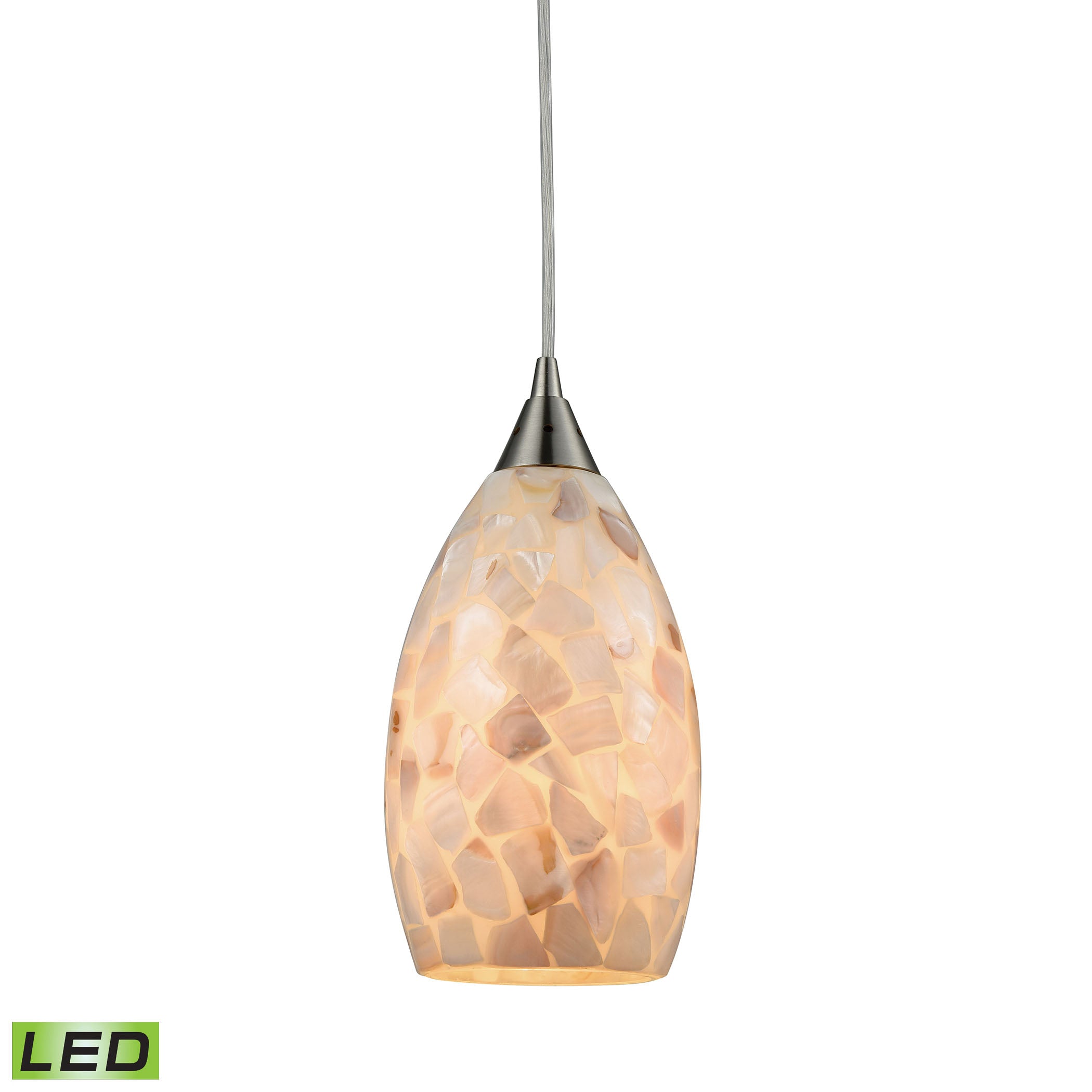 ELK Lighting 10443/1-LED Capri 1-Light Mini Pendant in Satin Nickel with Capiz Shell Glass - Includes LED Bulb