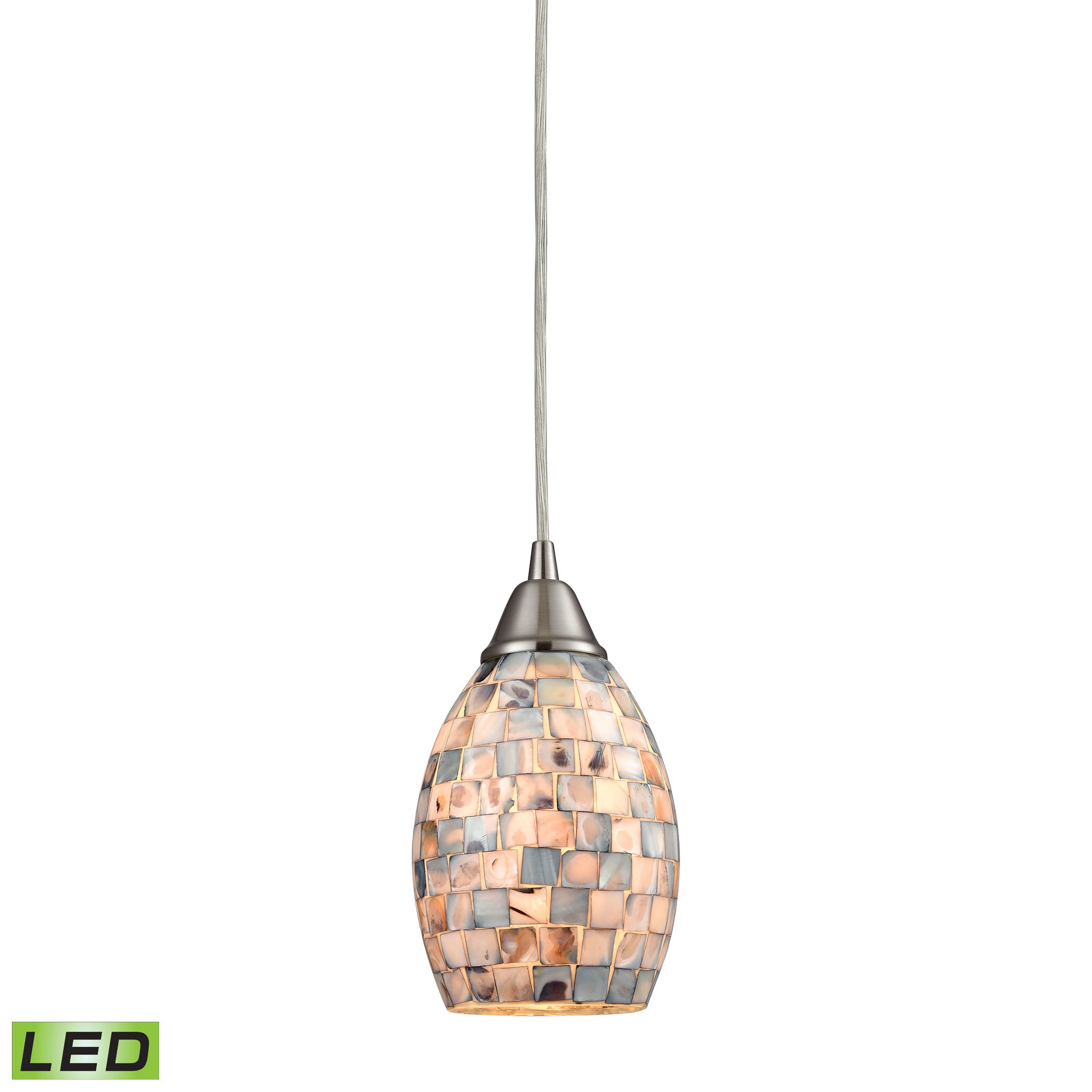 ELK Lighting 10444/1-LED Capri 1-Light Mini Pendant in Satin Nickel with Gray Capiz Shells on Glass - Includes LED Bulb