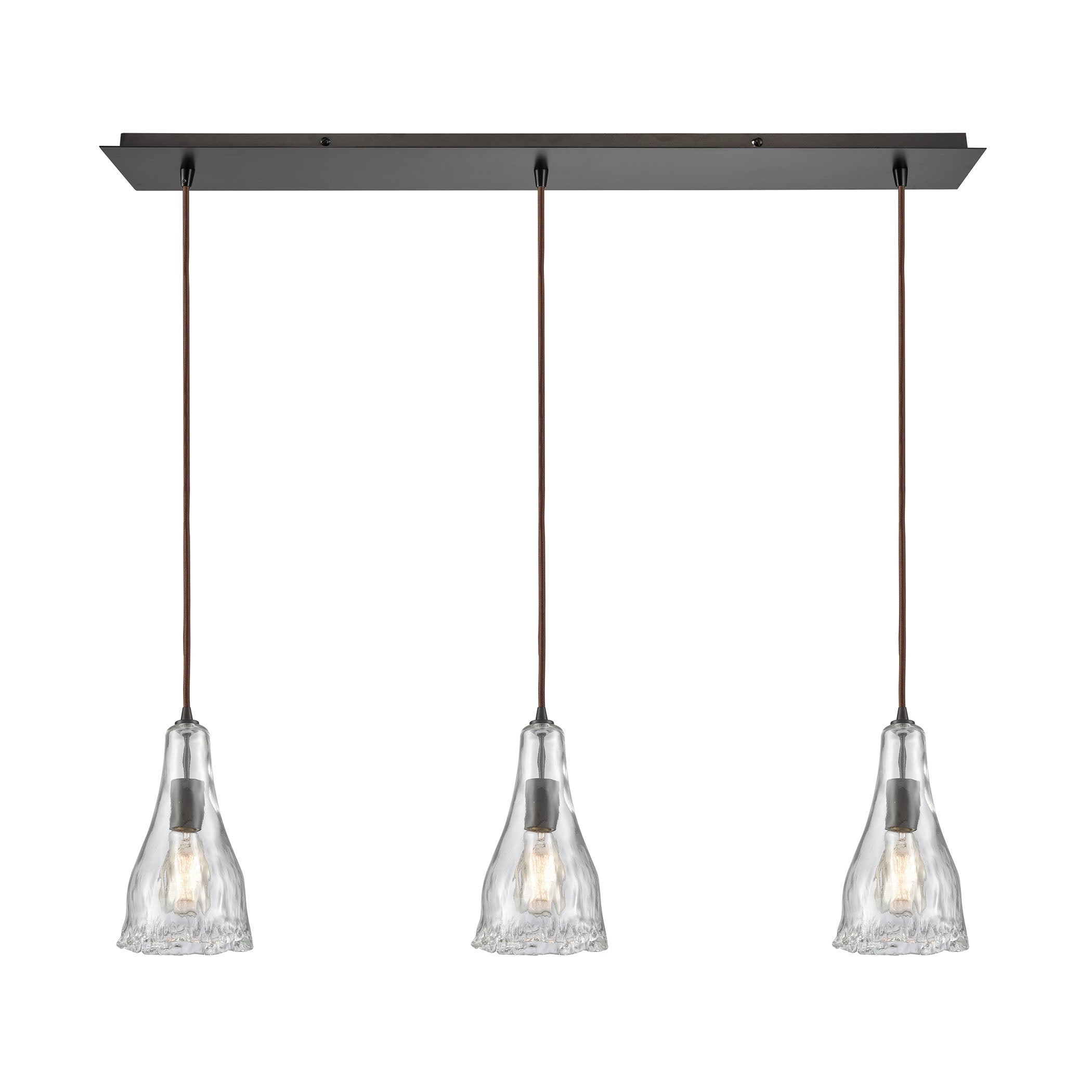 ELK Lighting 10446/3LP Hand Formed Glass 3-Light Linear Mini Pendant Fixture in Oiled Bronze with Clear Hand-formed Glass