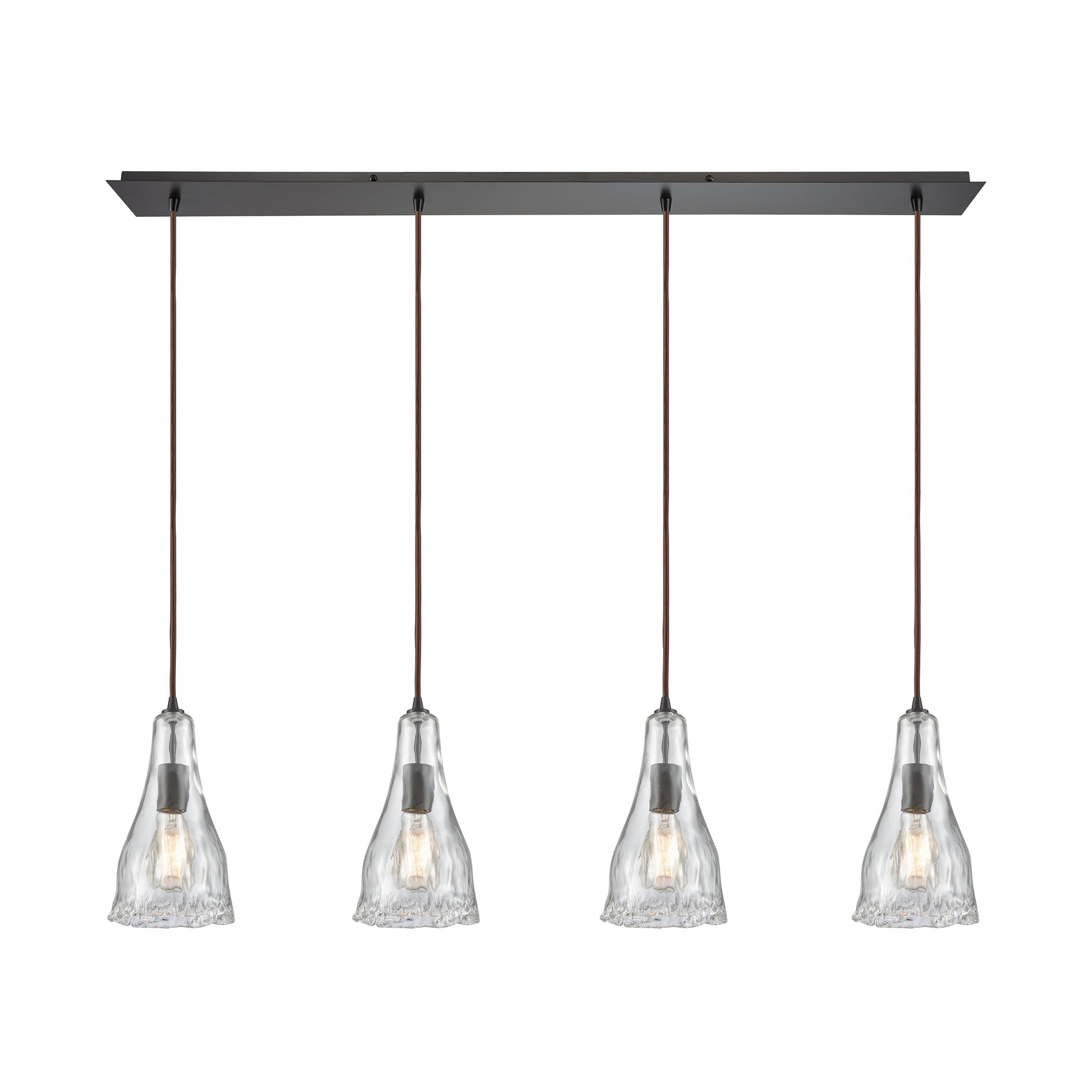 ELK Lighting 10446/4LP Hand Formed Glass 4-Light Linear Pendant Fixture in Oiled Bronze with Clear Hand-formed Glass