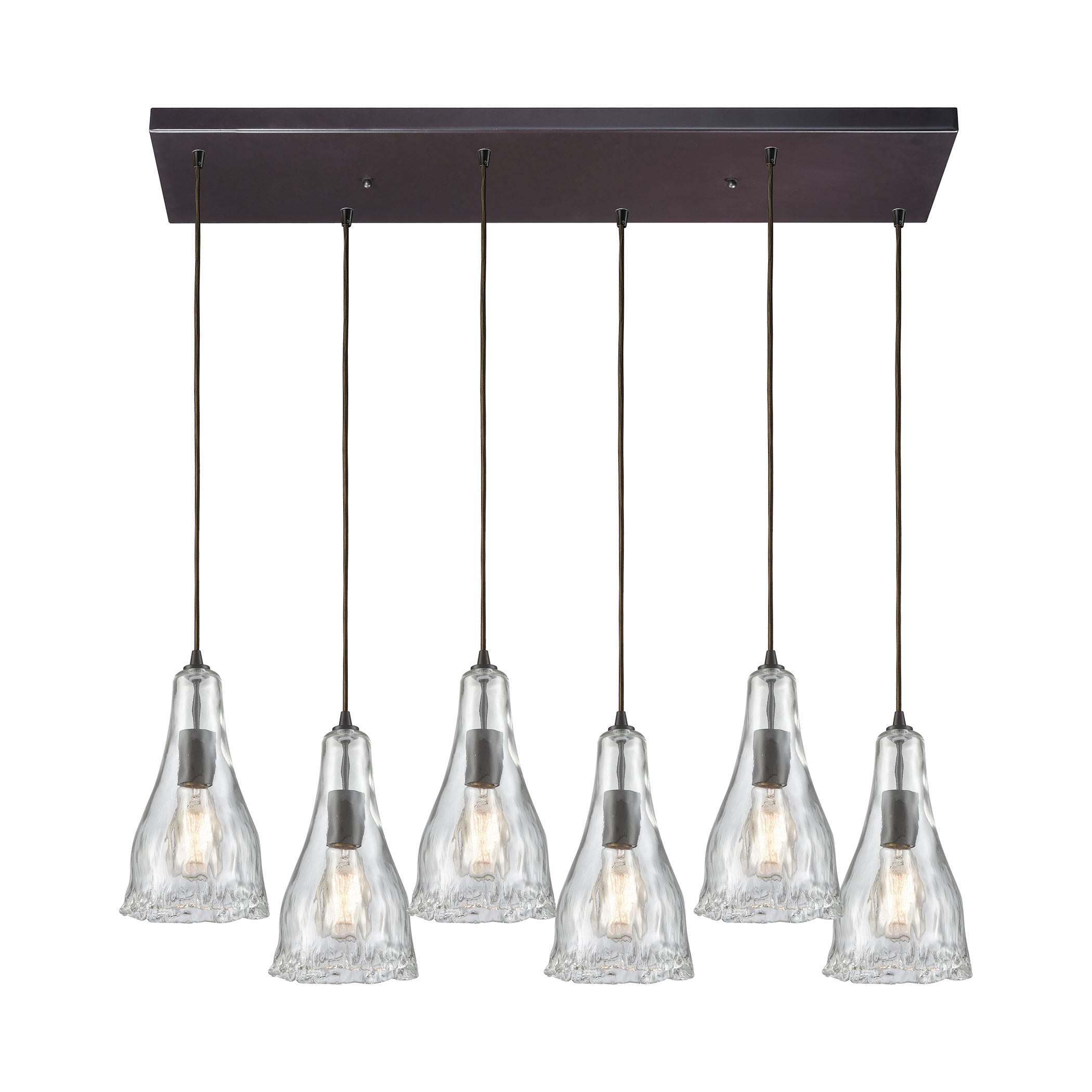 ELK Lighting 10446/6RC Hand Formed Glass 6-Light Rectangular Pendant Fixture in Oiled Bronze with Clear Hand-formed Glass
