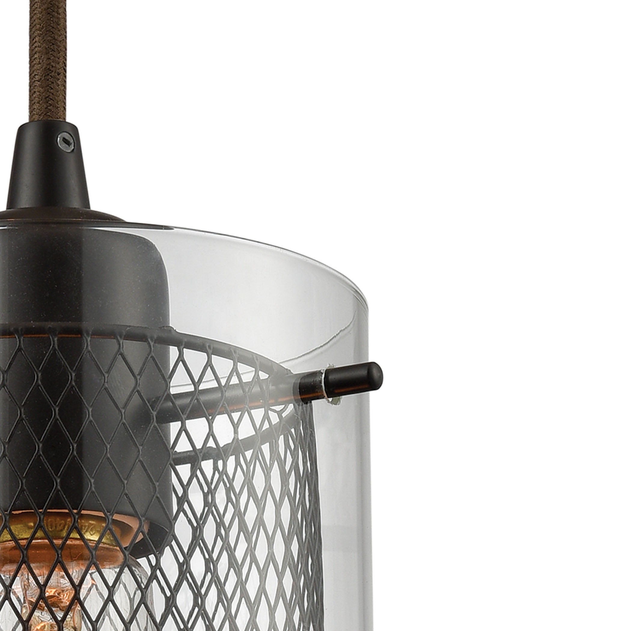 ELK Lighting 10448/1 Brant 1-Light Mini Pendant in Oiled Bronze with Clear Glass and Metal Fishnet Shade