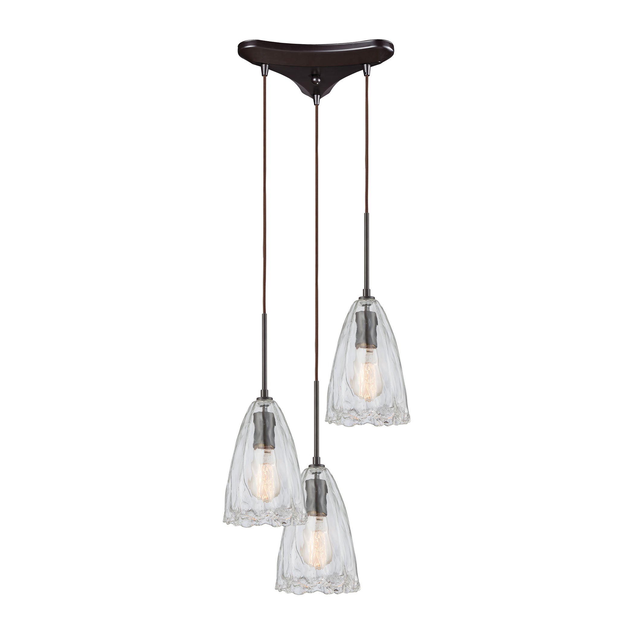 ELK Lighting 10459/3 Hand Formed Glass 3-Light Triangular Pendant Fixture in Oiled Bronze with Clear Hand-formed Glass