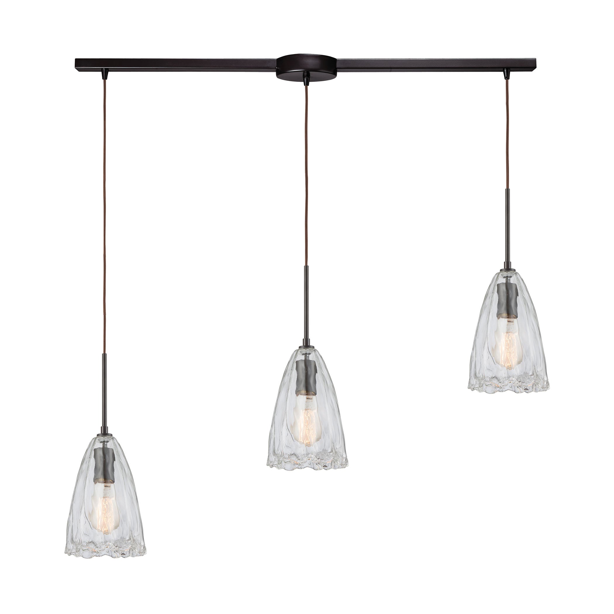 ELK Lighting 10459/3L Hand Formed Glass 3-Light Linear Mini Pendant Fixture in Oiled Bronze with Clear Hand-formed Glass