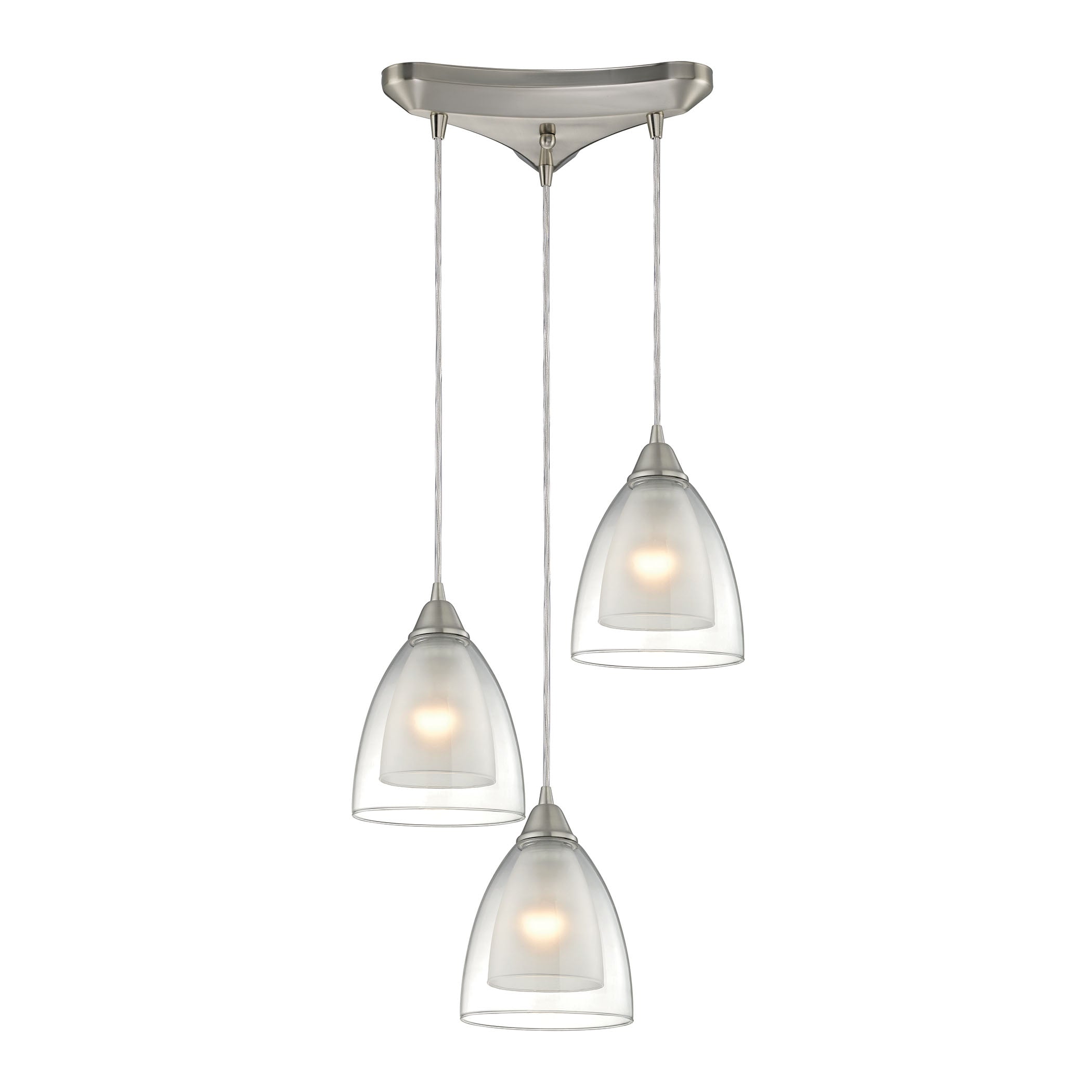 ELK Lighting 10464/3 Layers 3-Light Triangular Pendant Fixture in Satin Nickel with Clear Glass