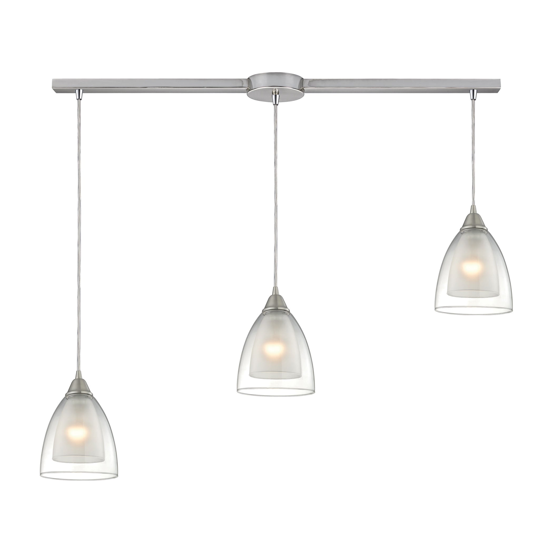 ELK Lighting 10464/3L Layers 3-Light Linear Pendant Fixture in Satin Nickel with Clear Glass