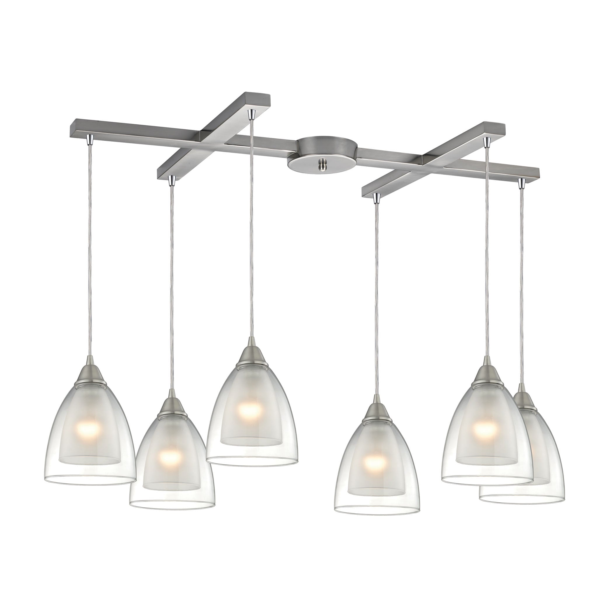 ELK Lighting 10464/6 Layers 6-Light H-Bar Pendant Fixture in Satin Nickel with Clear Glass