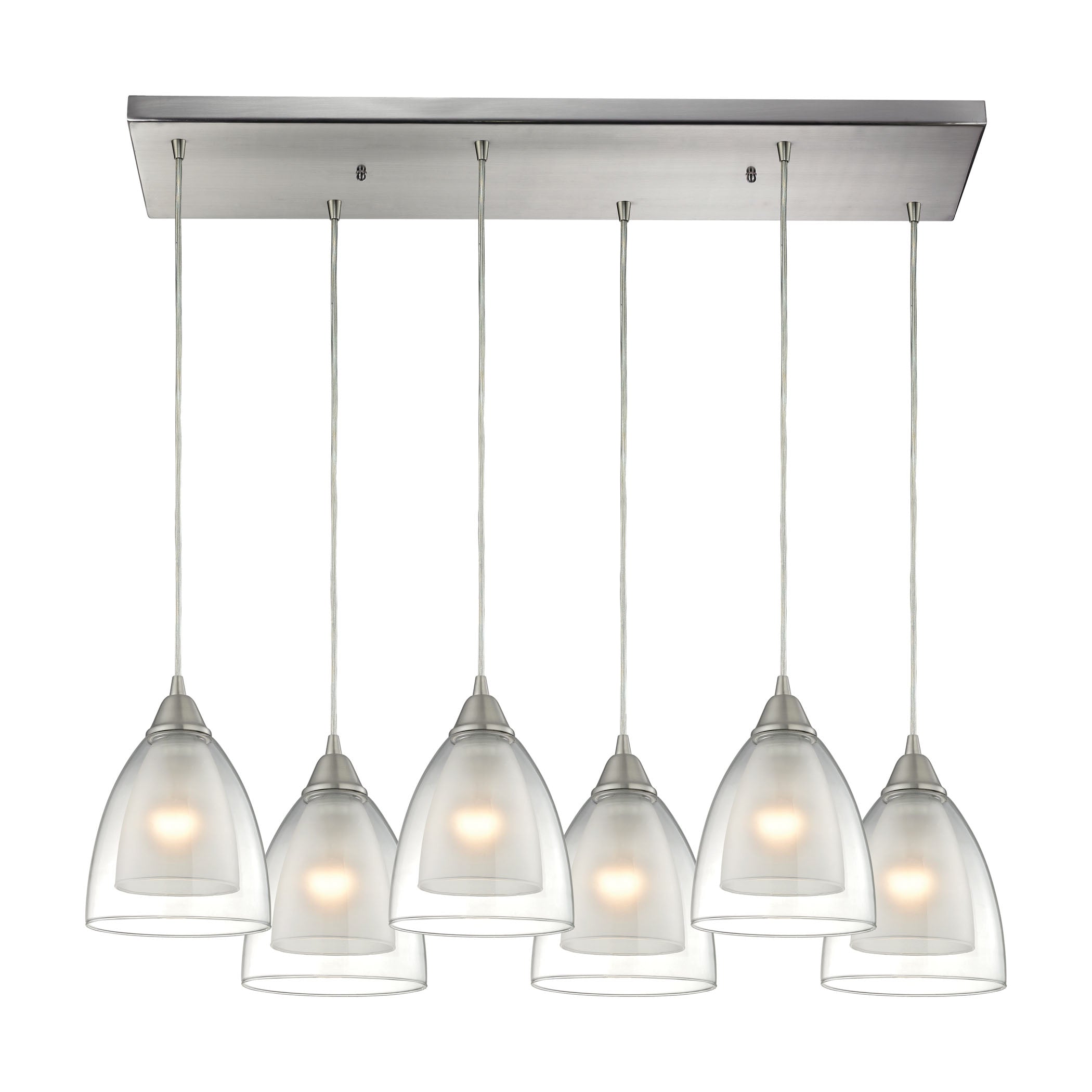 ELK Lighting 10464/6RC Layers 6-Light Rectangular Pendant Fixture in Satin Nickel with Clear Glass
