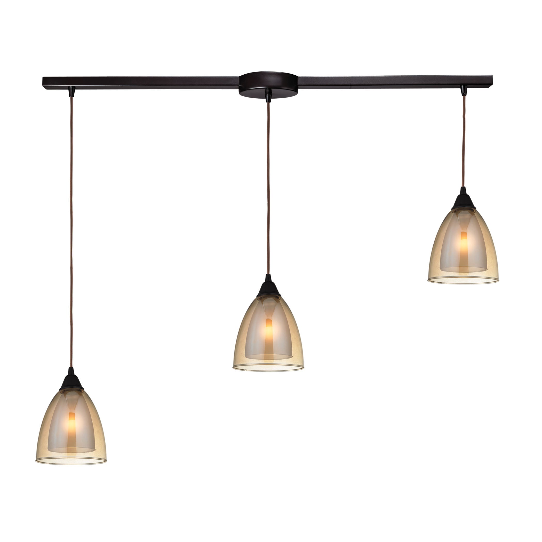 ELK Lighting 10474/3L Layers 3-Light Linear Pendant Fixture in Oil Rubbed Bronze with Amber Teak Glass
