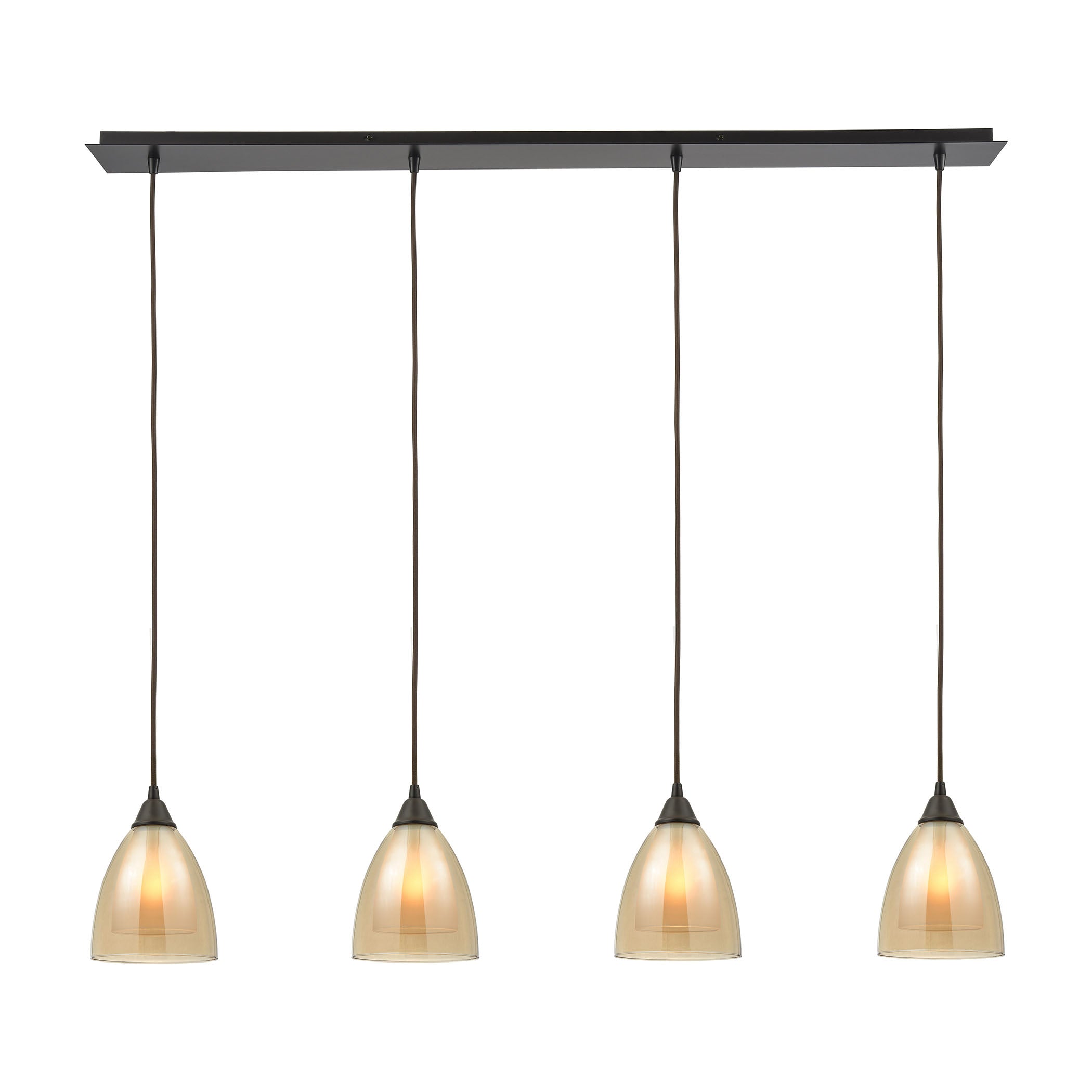 ELK Lighting 10474/4LP Layers 4-Light Linear Pendant Fixture in Oil Rubbed Bronze with Amber Teak Glass