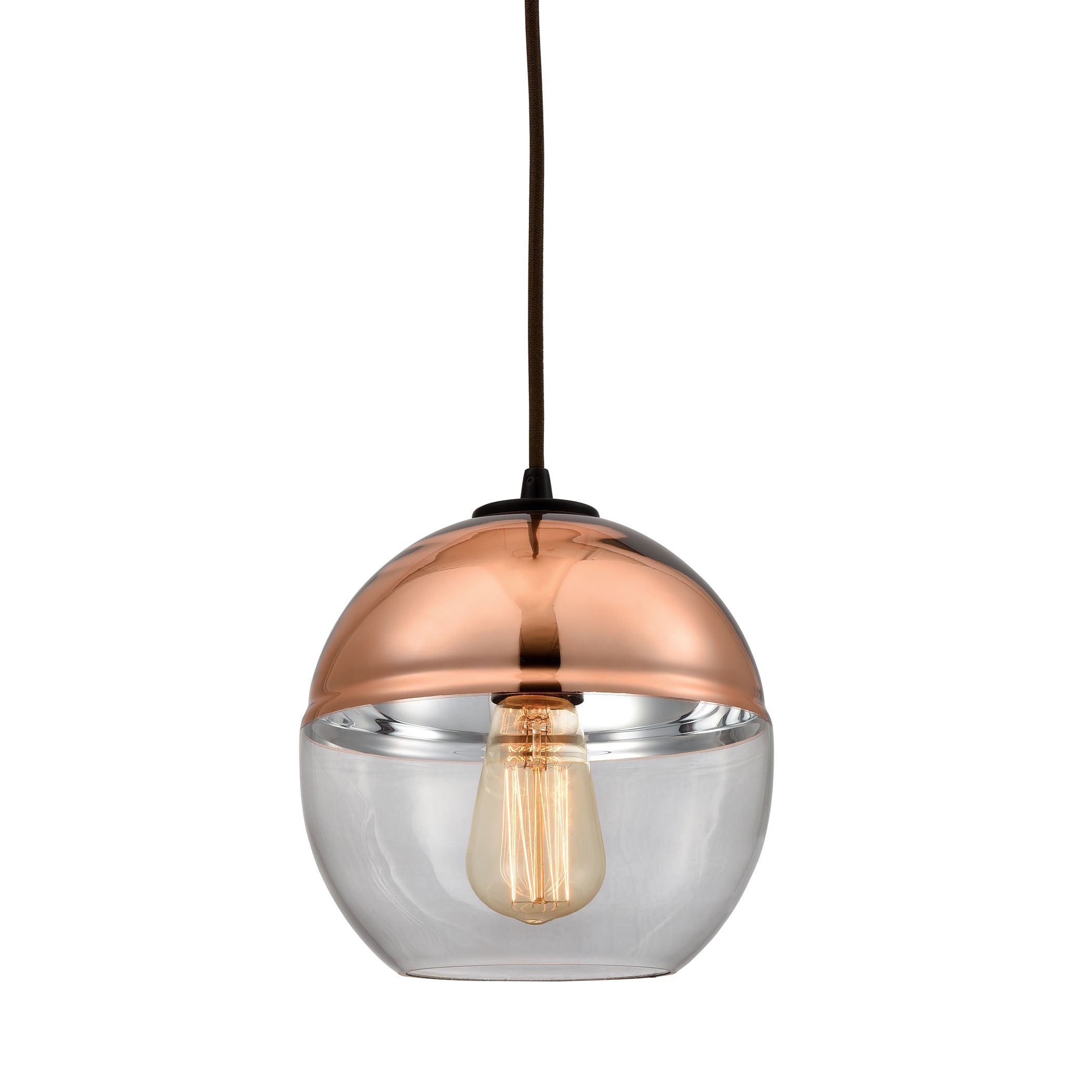 ELK Lighting 10490/1 Revelo 1-Light Mini Pendant in Oil Rubbed Bronze with Clear and Copper-plated Glass