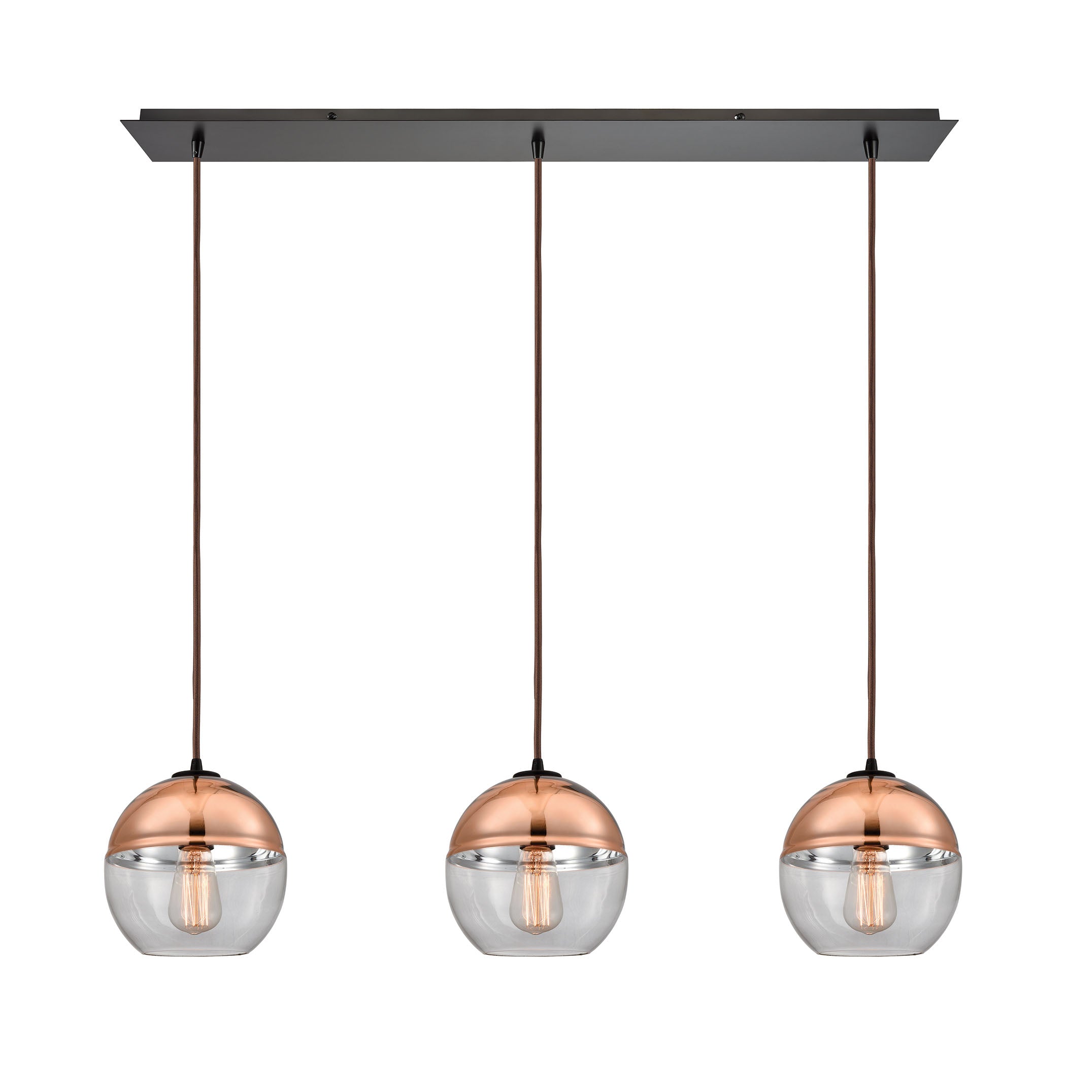 ELK Lighting 10490/3LP Revelo 3-Light Linear Mini Pendant Fixture in Oil Rubbed Bronze with Clear and Copper-plated Glass