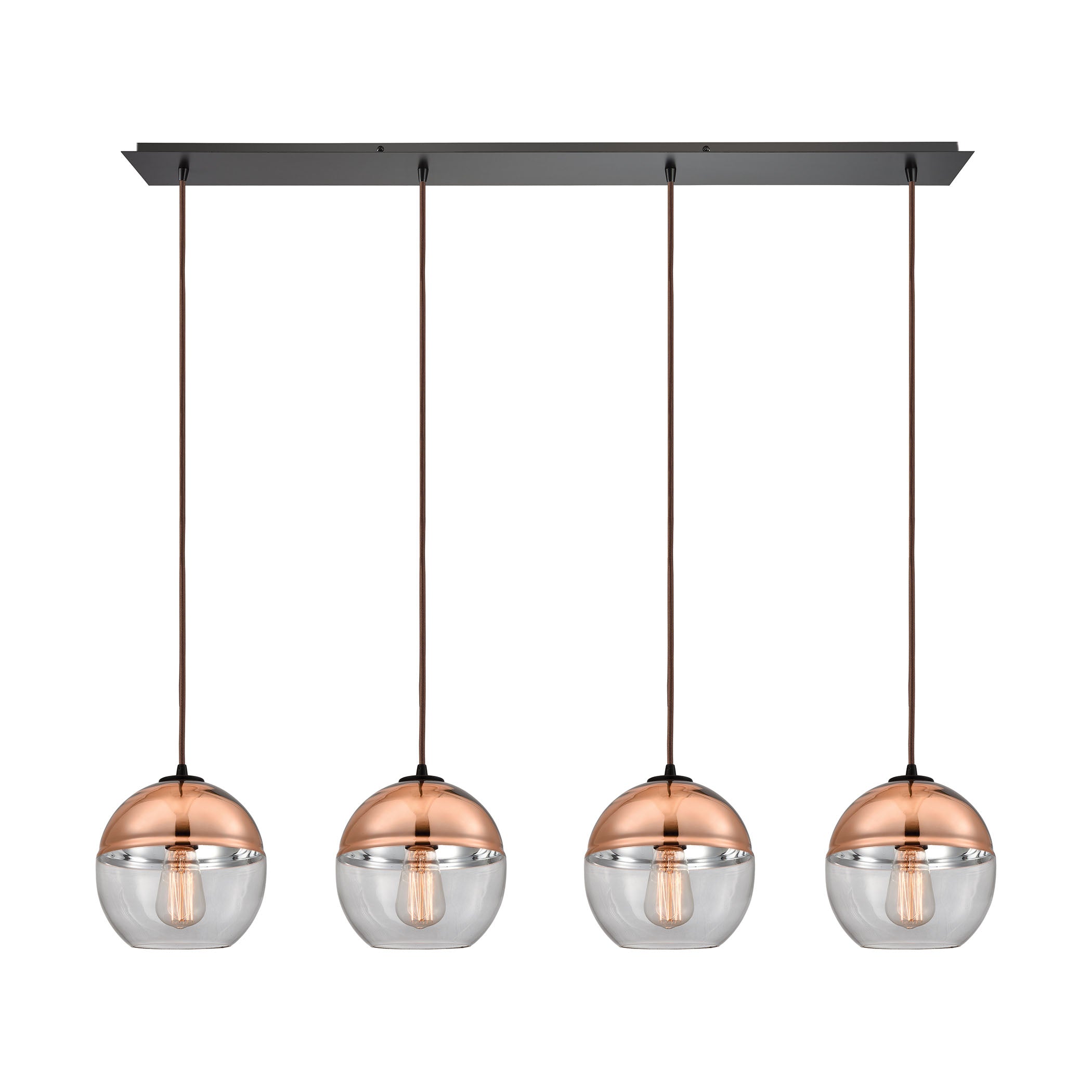 ELK Lighting 10490/4LP Revelo 4-Light Linear Pendant Fixture in Oil Rubbed Bronze with Clear and Copper-plated Glass