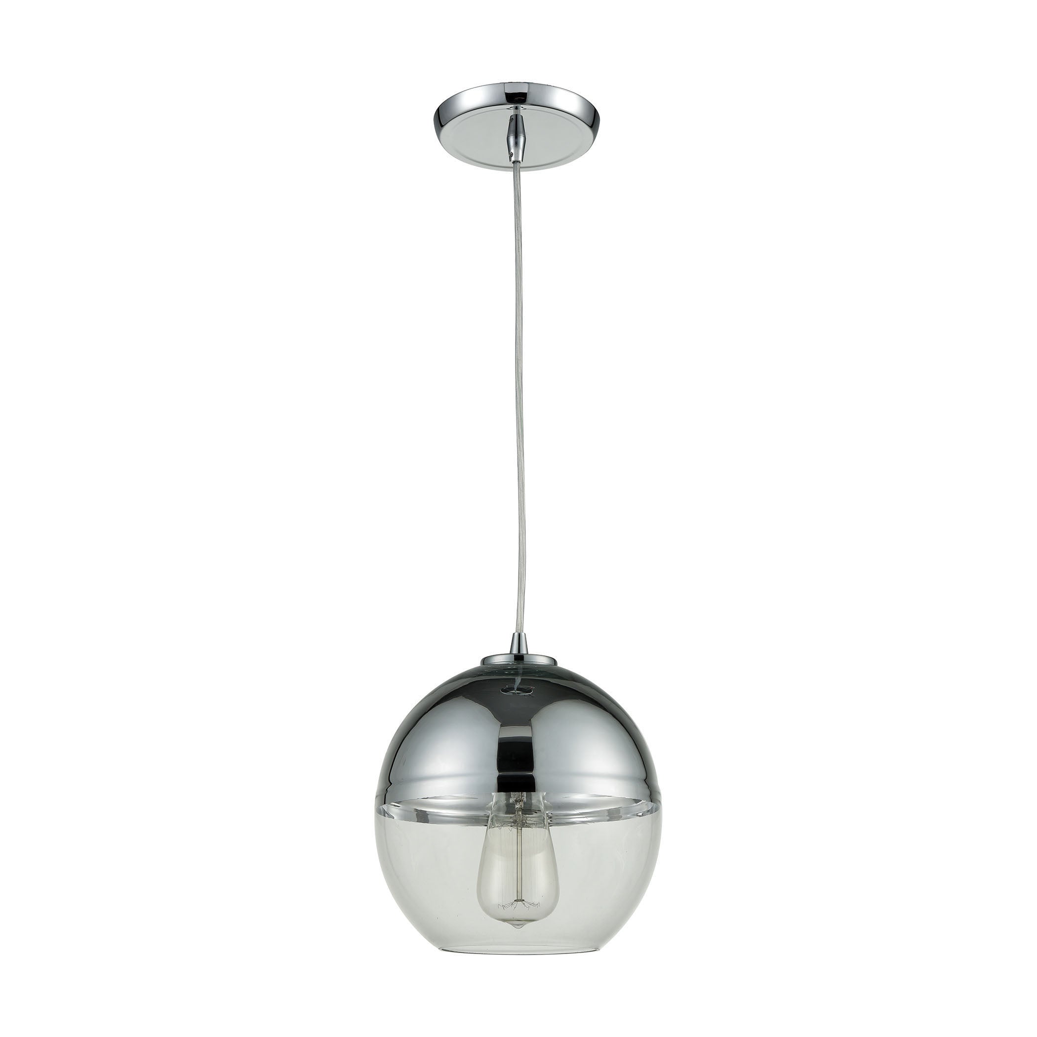 ELK Lighting 10492/1 Revelo 1-Light Mini Pendant in Polished Chrome with Clear and Chrome-plated Glass