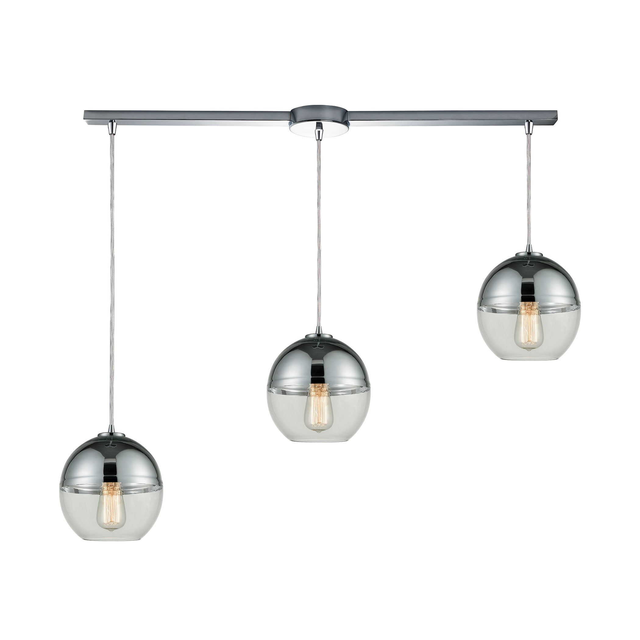 ELK Lighting 10492/3L Revelo 3-Light Linear Mini Pendant Fixture in Polished Chrome with Clear and Chrome-plated Glass