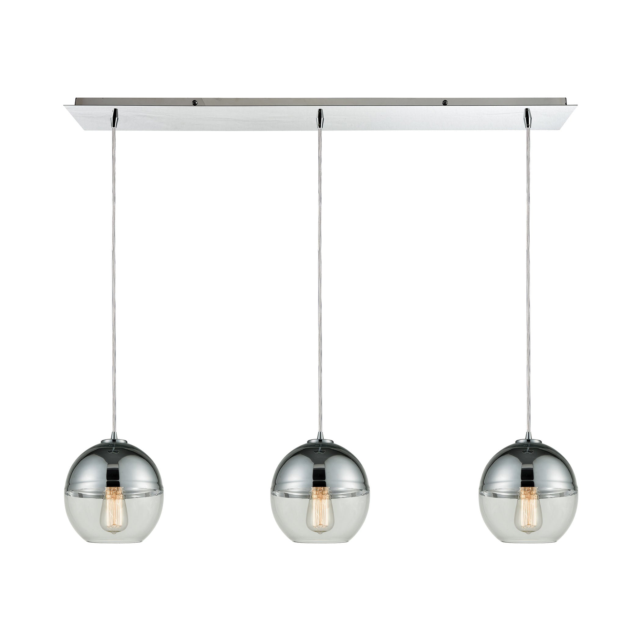ELK Lighting 10492/3LP Revelo 3-Light Linear Mini Pendant Fixture in Polished Chrome with Clear and Chrome-plated Glass