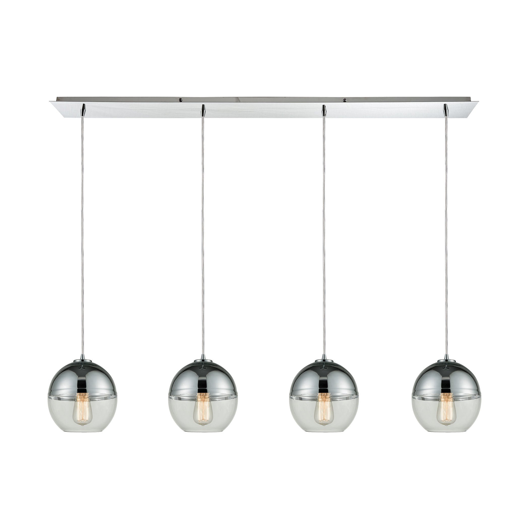 ELK Lighting 10492/4LP Revelo 4-Light Linear Pendant Fixture in Polished Chrome with Clear and Chrome-plated Glass