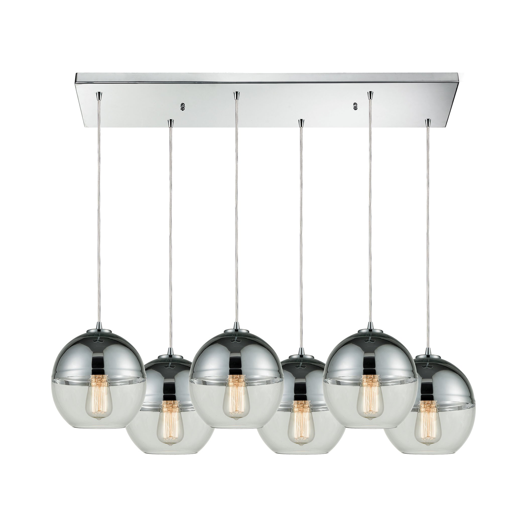ELK Lighting 10492/6RC Revelo 6-Light Rectangular Pendant Fixture in Polished Chrome with Clear and Chrome-plated Glass