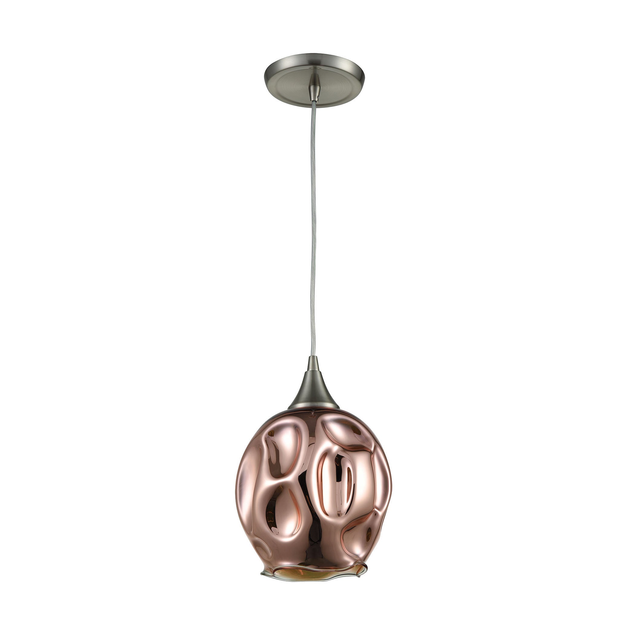 ELK Lighting 10502/1 Morph 1-Light Mini Pendant in Satin Nickel with Copper-plated Blown Glass