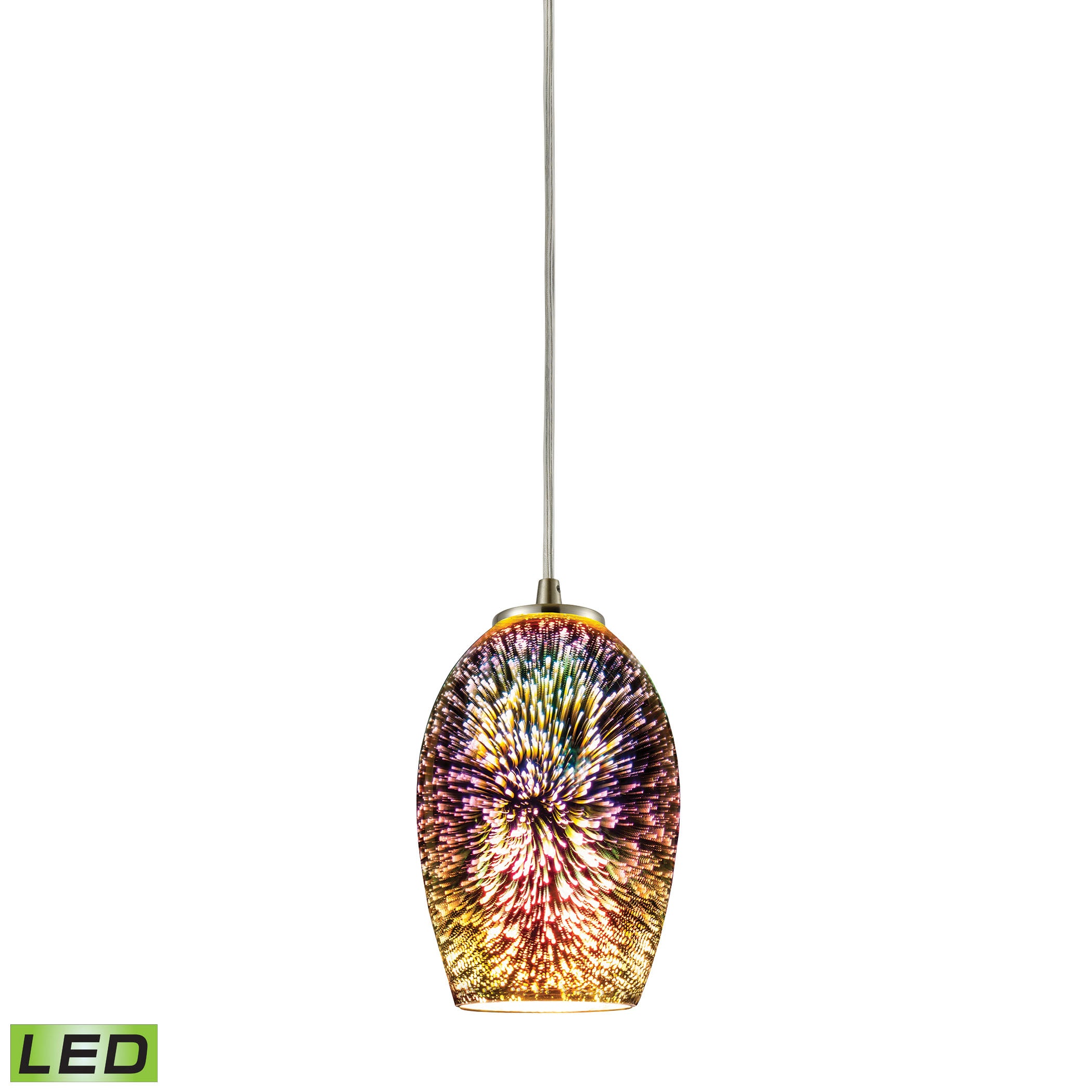 ELK Lighting 10506/1-LED Illusions 1-Light Mini Pendant in Satin Nickel with Fireworks Glass - Includes LED Bulb