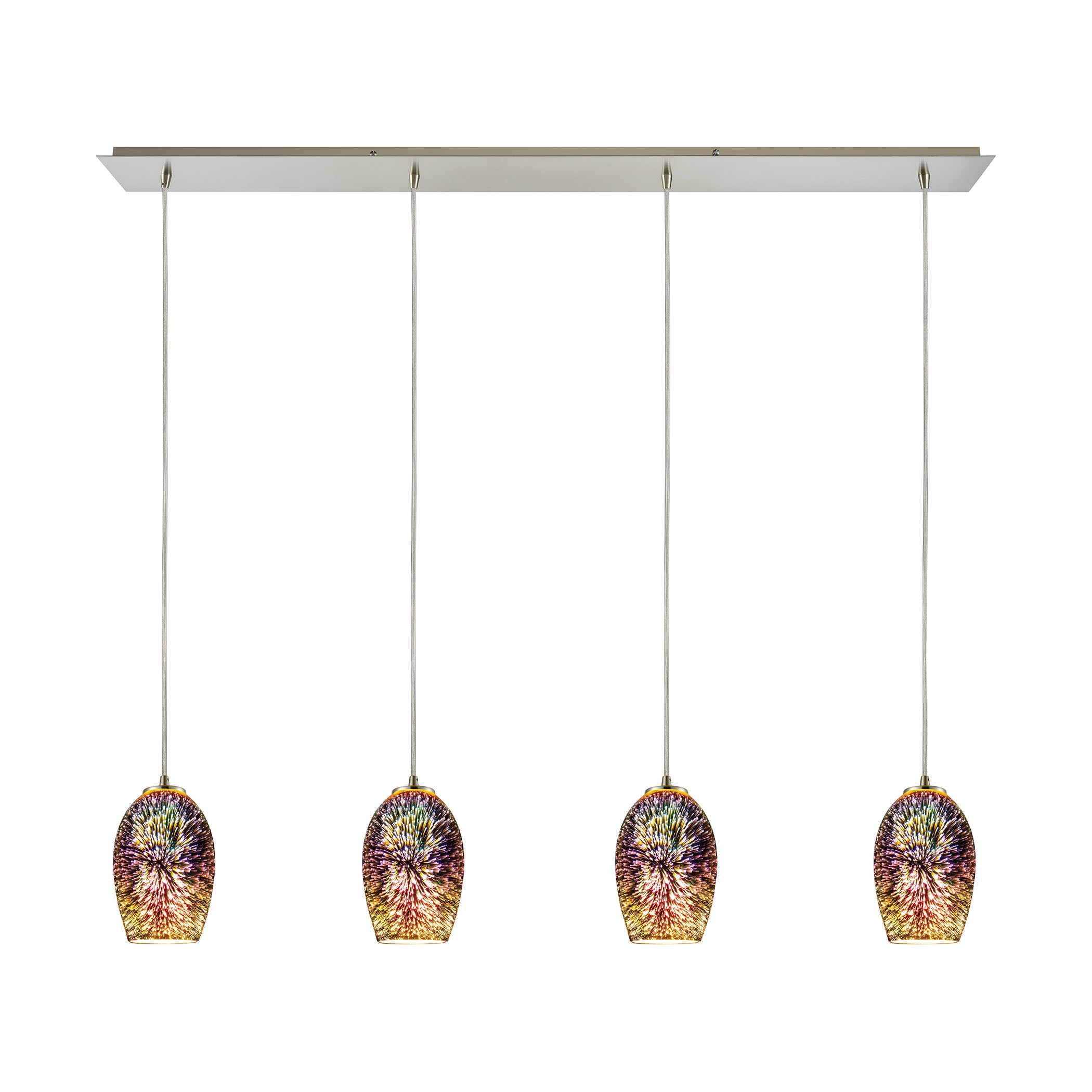 ELK Lighting 10506/4LP Illusions 4-Light Linear Pendant Fixture in Satin Nickel with Fireworks Glass