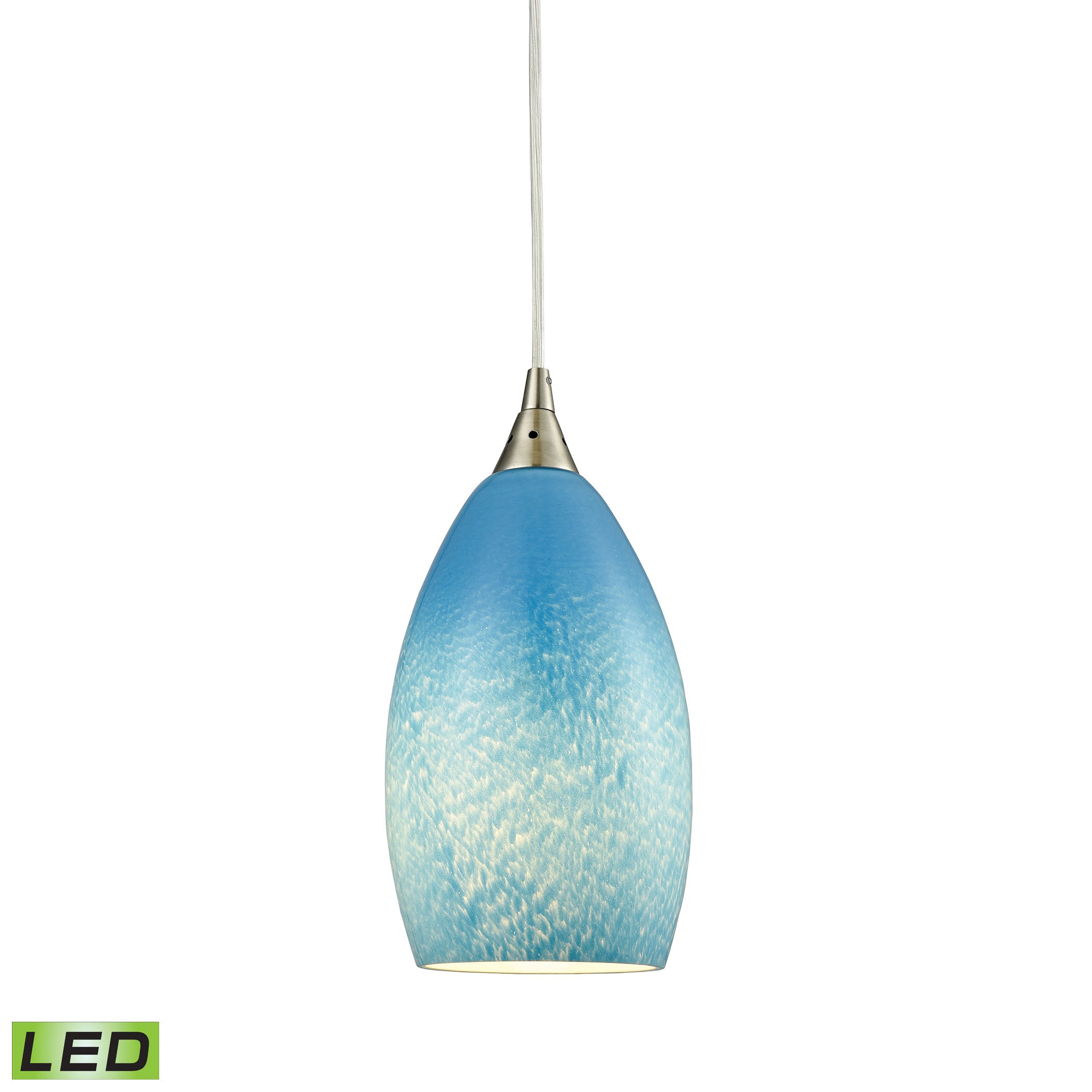 ELK Lighting 10510/1SKY-LED Earth 1-Light Mini Pendant in Satin Nickel with Wispy Cloud Sky Blue Glass - Includes LED Bulb
