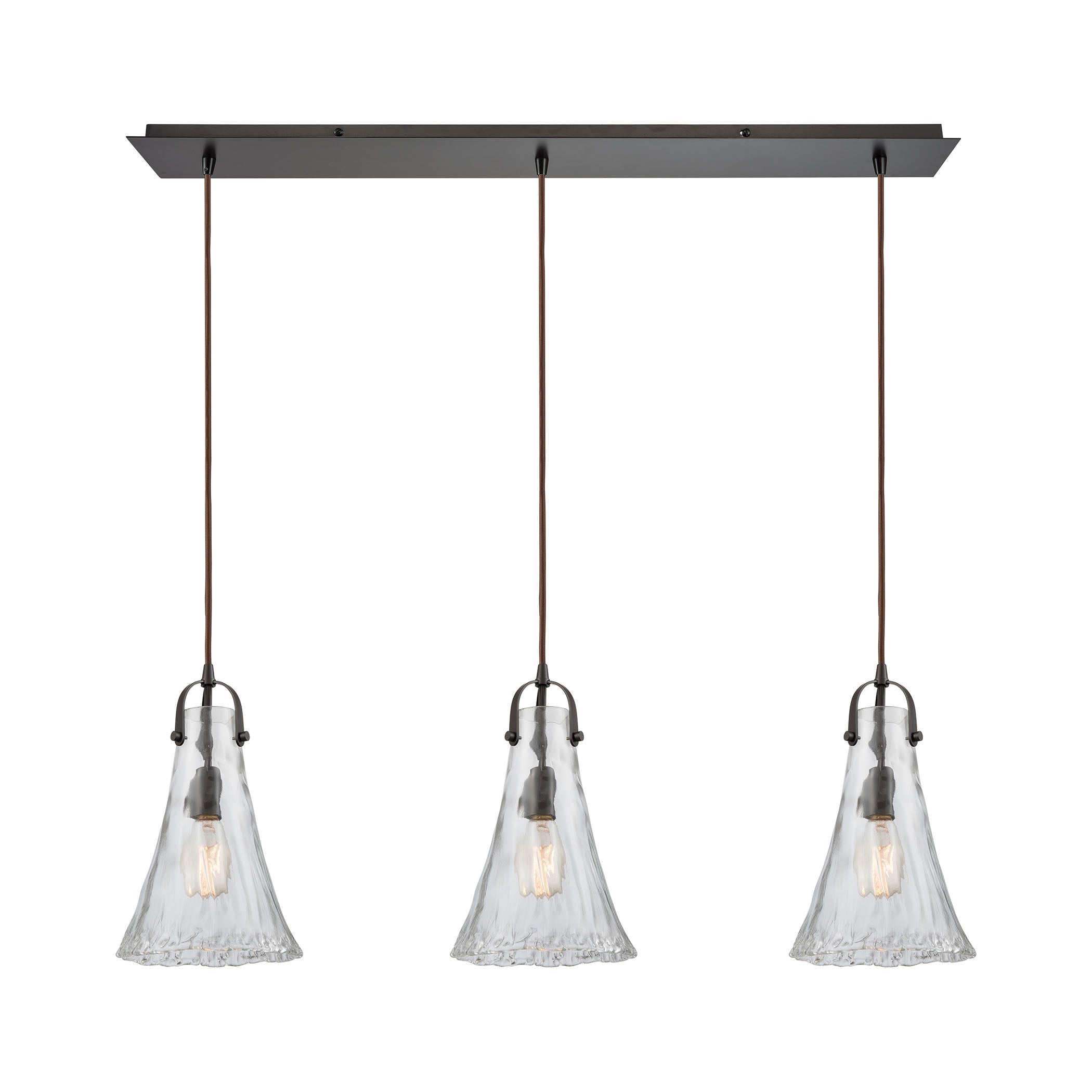 ELK Lighting 10555/3LP Hand Formed Glass 3-Light Linear Mini Pendant Fixture in Oiled Bronze with Clear Hand-formed Glass