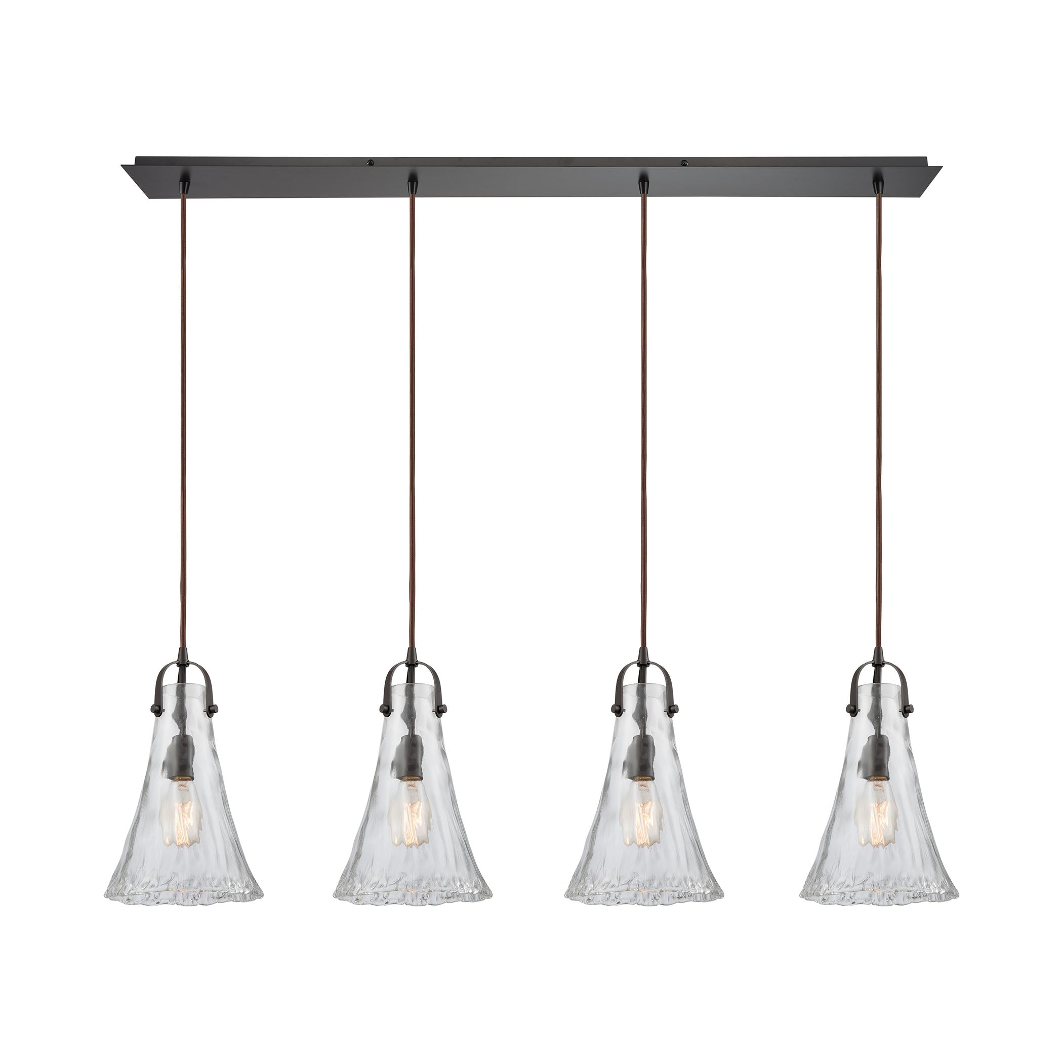 ELK Lighting 10555/4LP Hand Formed Glass 4-Light Linear Pendant Fixture in Oiled Bronze with Clear Hand-formed Glass