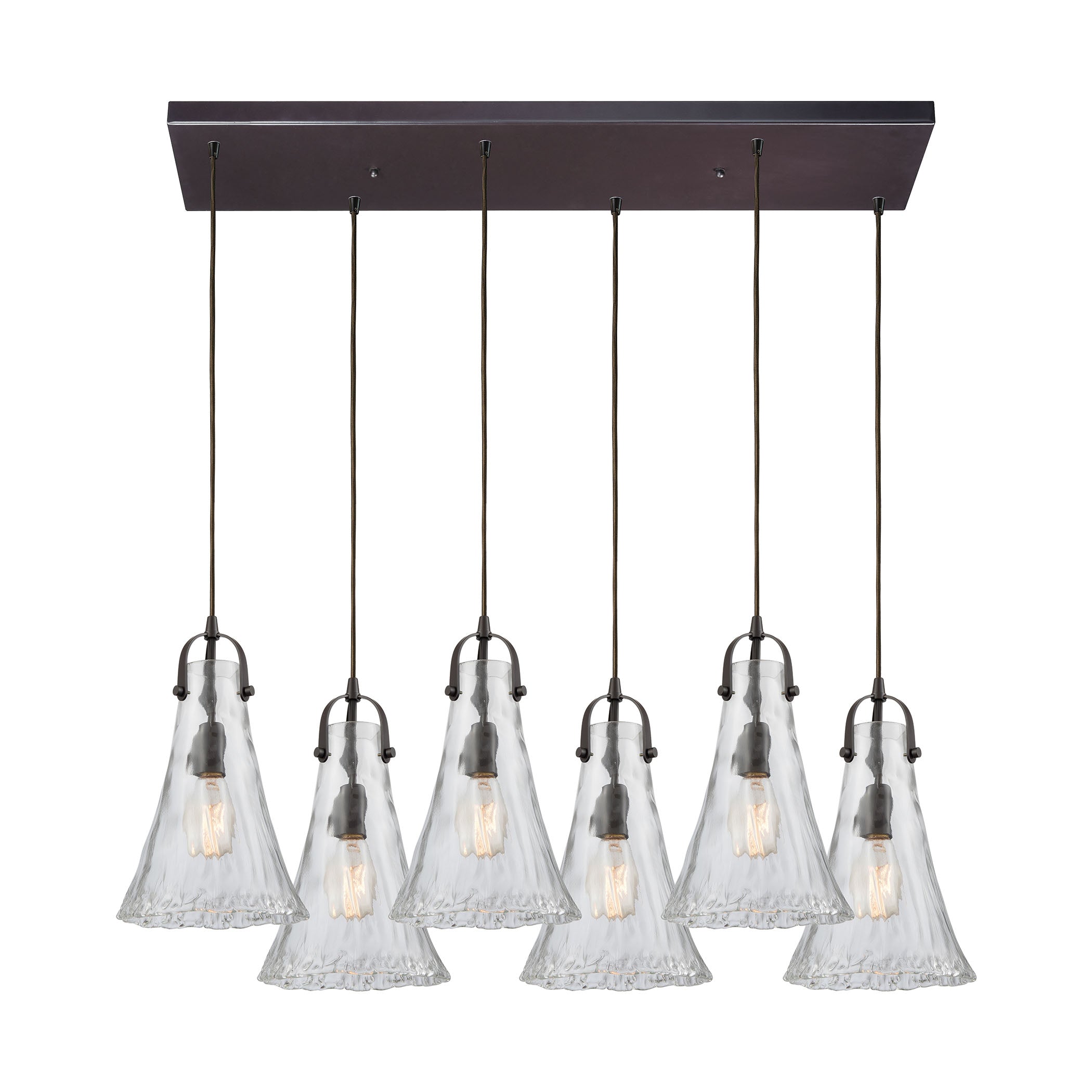 ELK Lighting 10555/6RC Hand Formed Glass 6-Light Rectangular Pendant Fixture in Oiled Bronze with Clear Hand-formed Glass