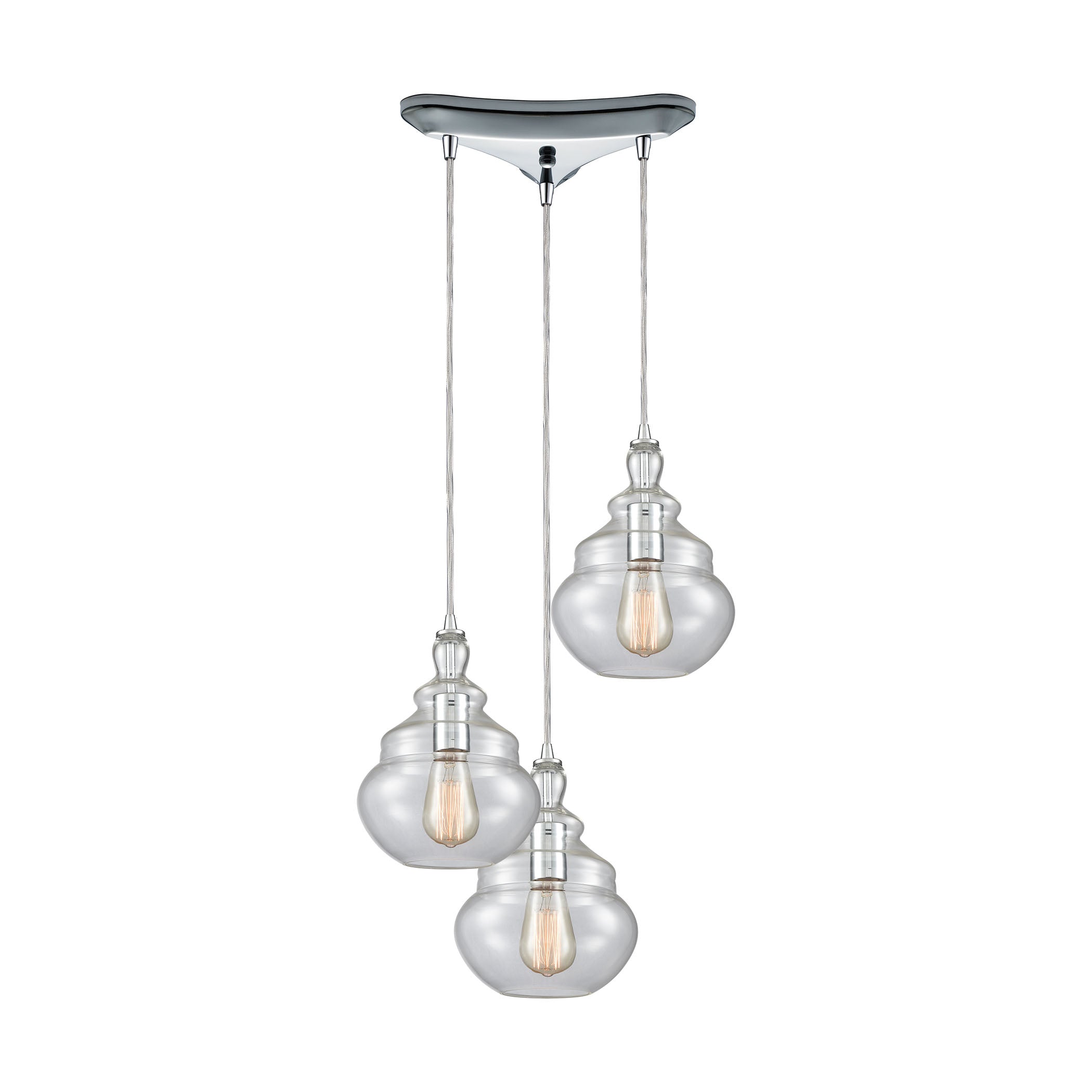ELK Lighting 10562/3 Tabor 3-Light Triangular Pendant Fixture in Polished Chrome with Clear Glass