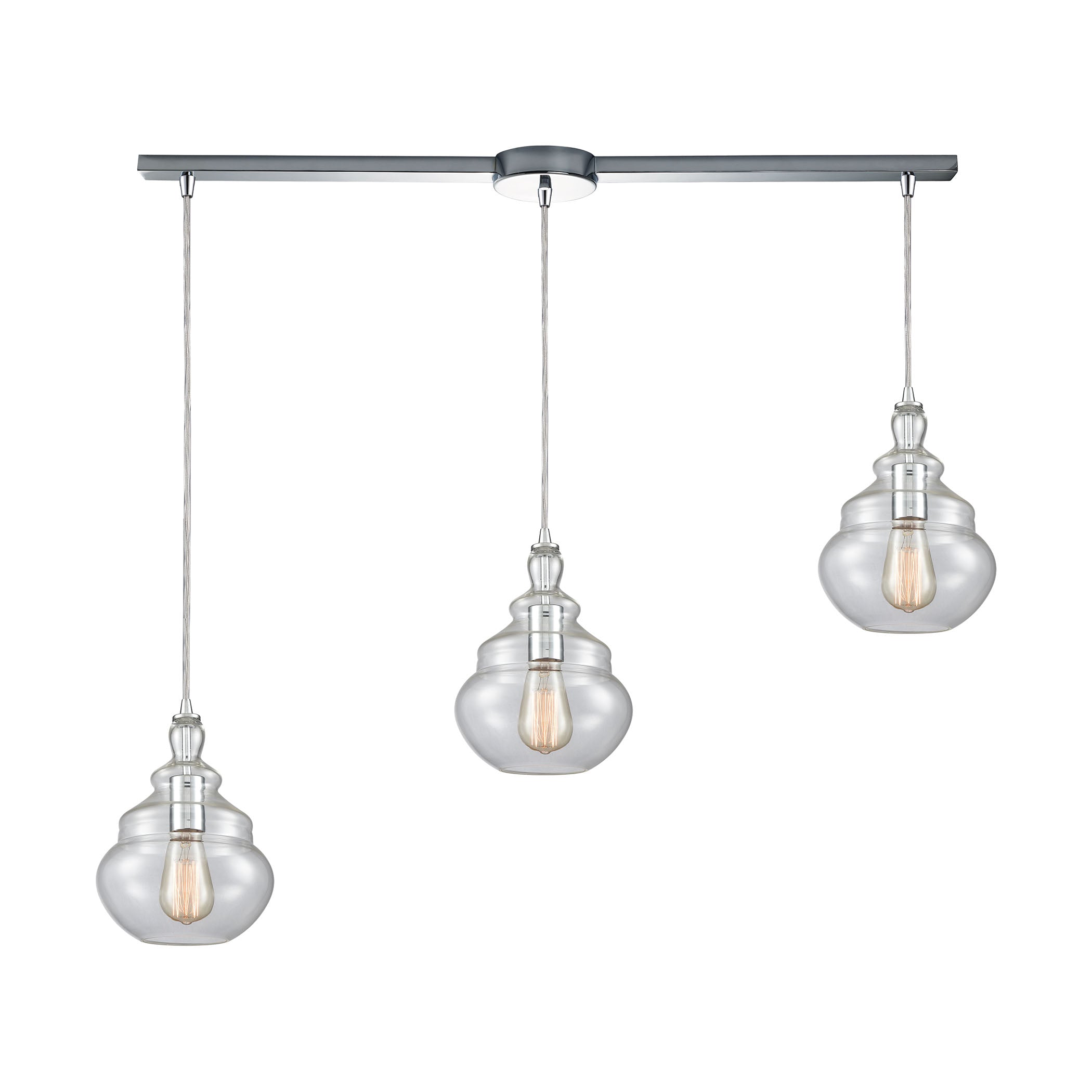 ELK Lighting 10562/3L Tabor 3-Light Linear Mini Pendant Fixture in Polished Chrome with Clear Glass
