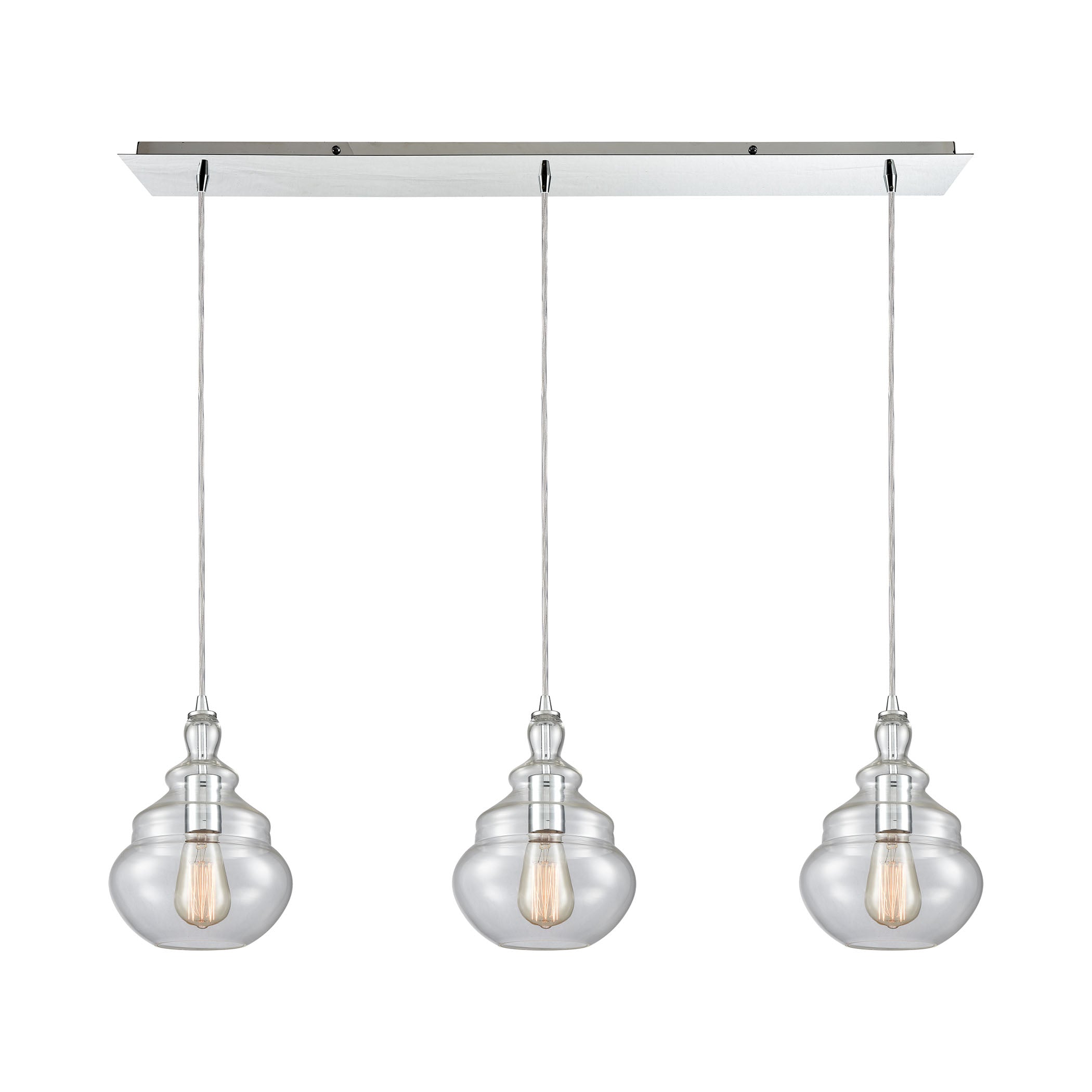ELK Lighting 10562/3LP Tabor 3-Light Linear Mini Pendant Fixture in Polished Chrome with Clear Glass