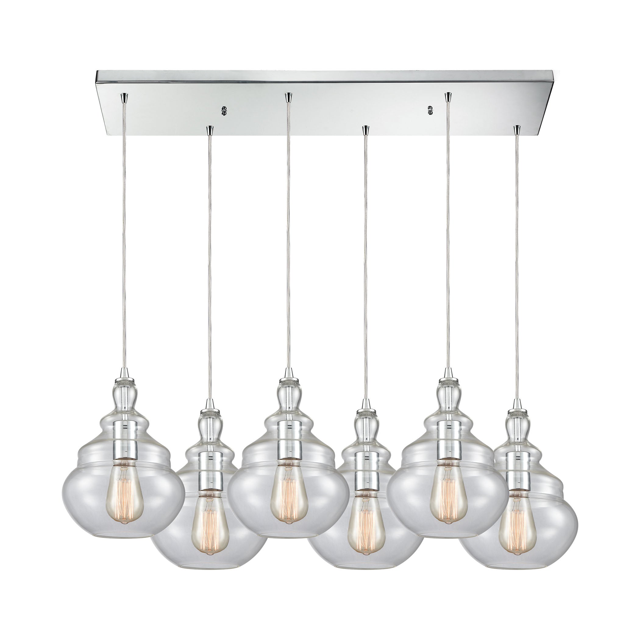 ELK Lighting 10562/6RC Tabor 6-Light Rectangular Pendant Fixture in Polished Chrome with Clear Glass