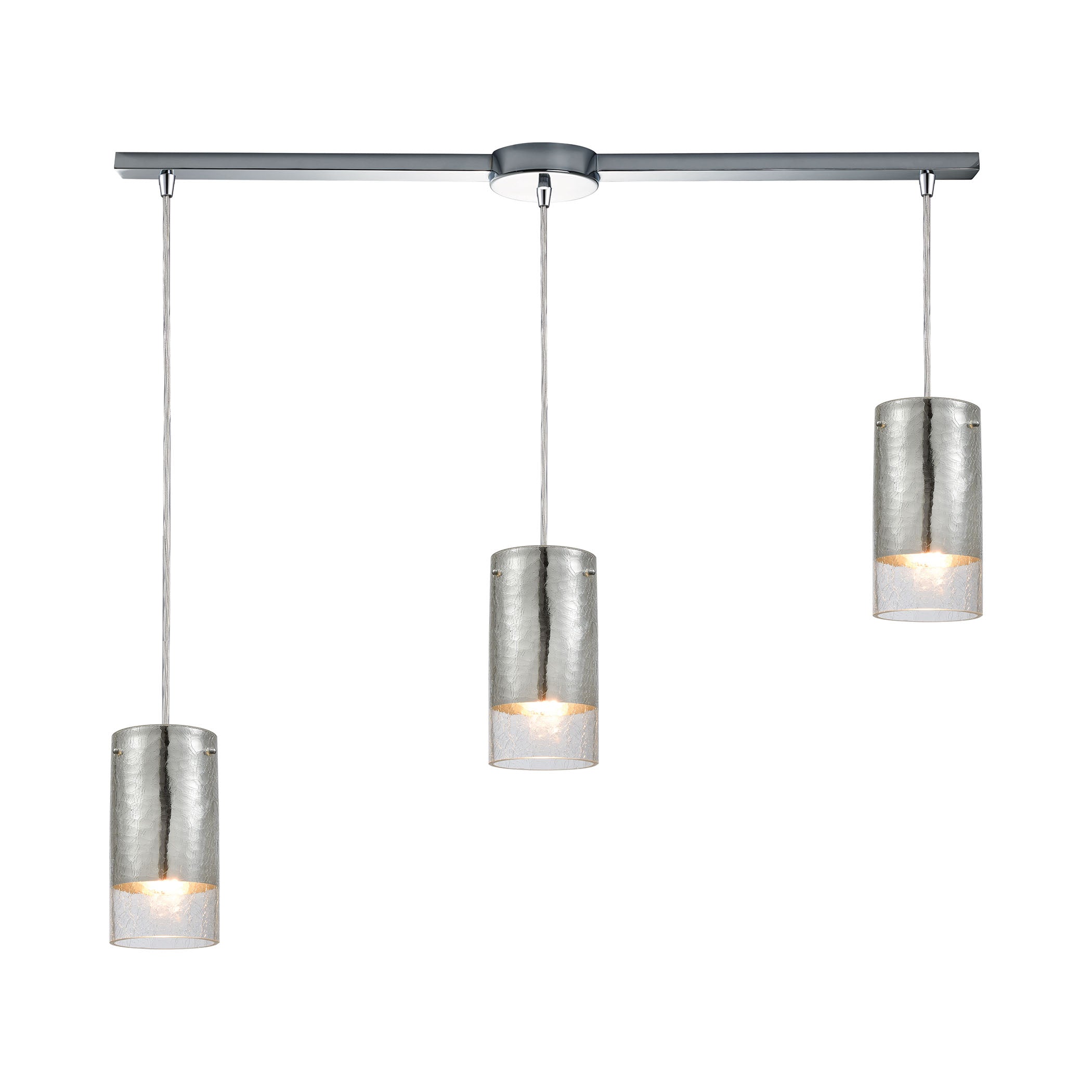 ELK Lighting 10570/3L Tallula 3-Light Linear Mini Pendant Fixture in Chrome with Chrome-plated and Clear Crackle Glass