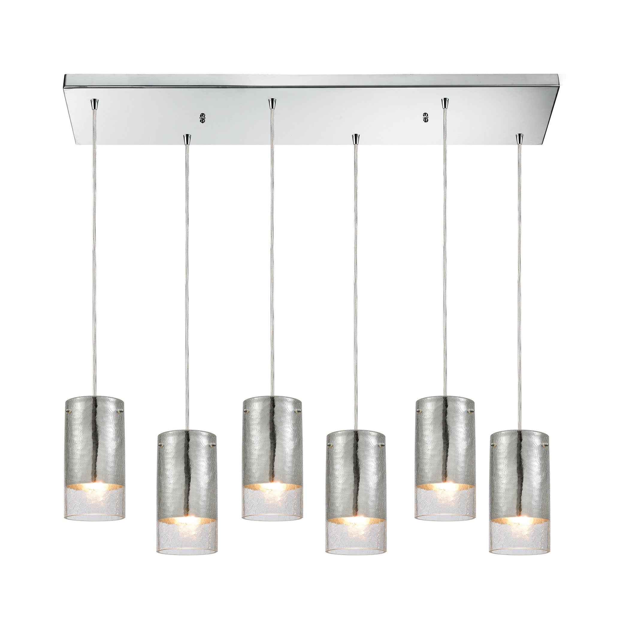 ELK Lighting 10570/6RC Tallula 6-Light Rectangular Pendant Fixture in Chrome with Chrome-plated and Clear Crackle Glass