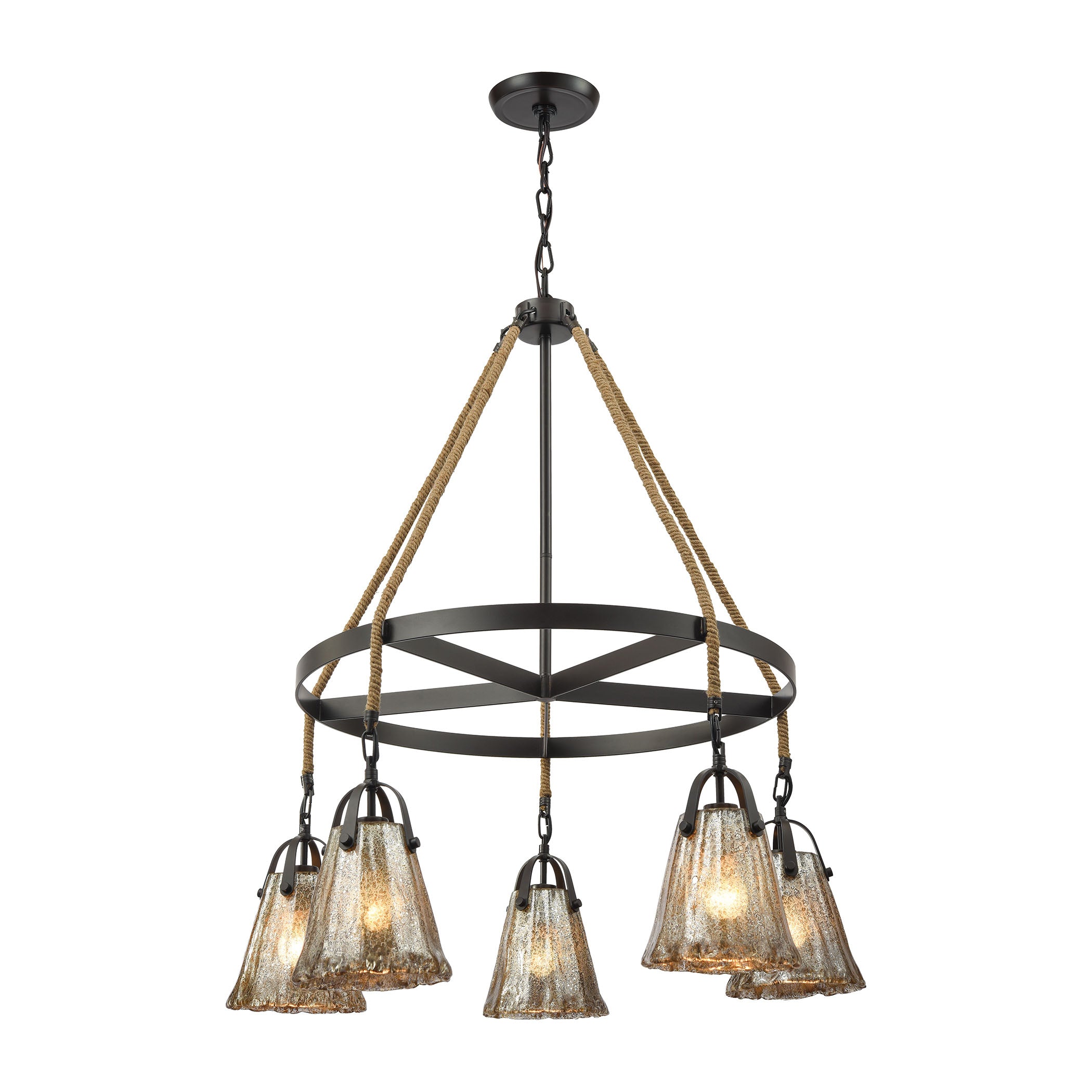 ELK Lighting 10631/5CH Hand Formed Glass 5-Light Chandelier in Oiled Bronze with Mercury Glass