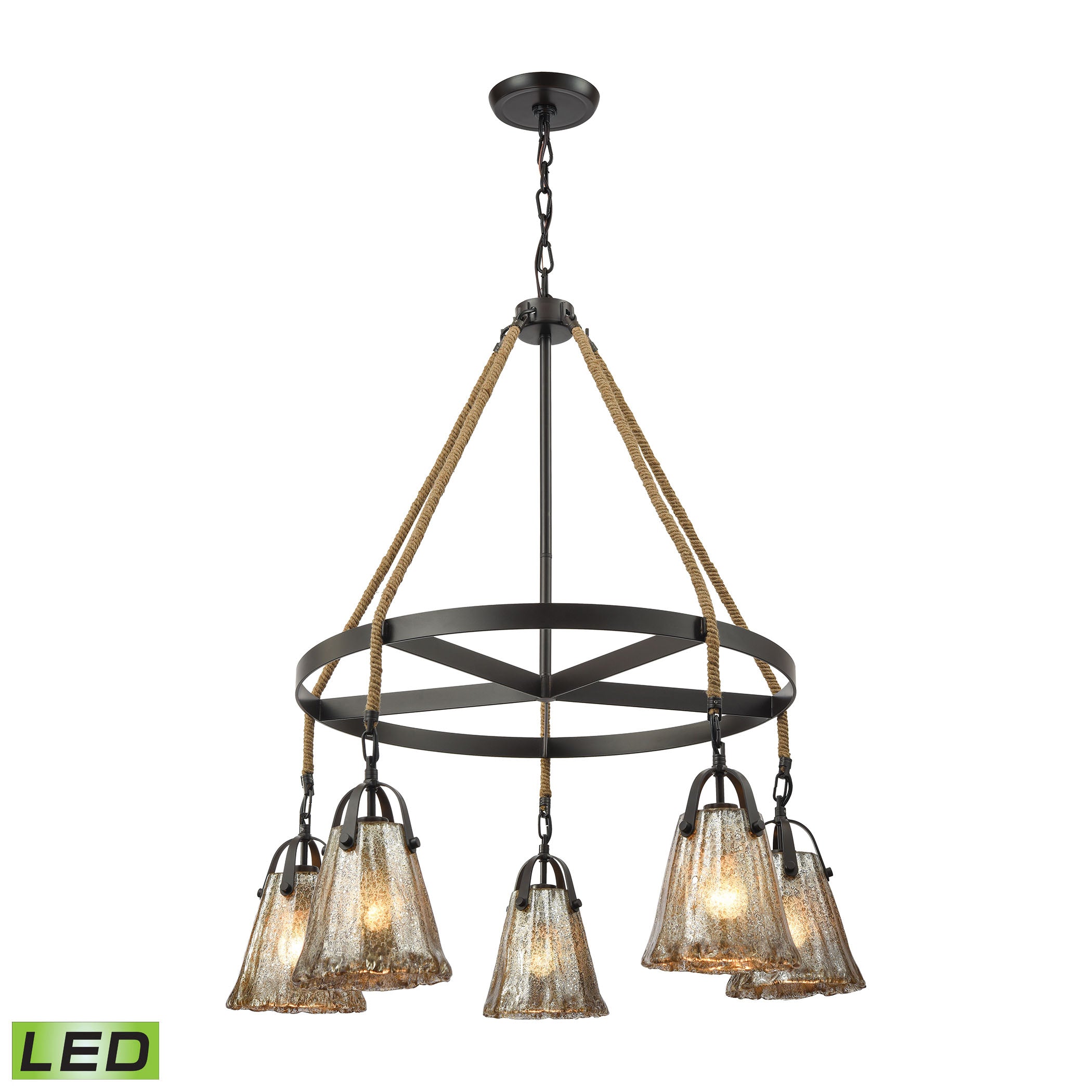 ELK Lighting 10631/5CH-LED Hand Formed Glass 5-Light Chandelier in Oiled Bronze with Mercury Glass - Includes LED Bulbs