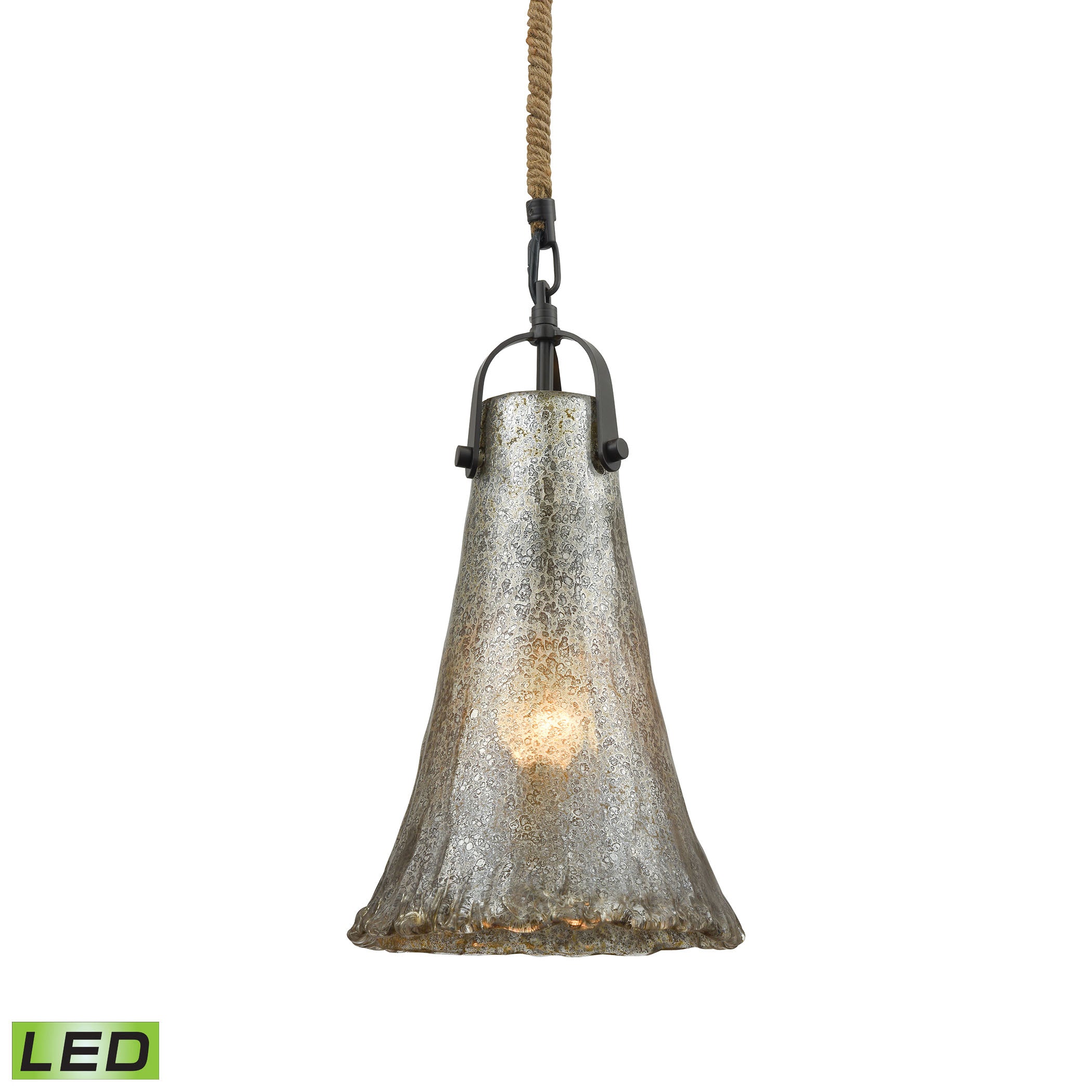ELK Lighting 10651/1-LED Hand Formed Glass 1-Light Mini Pendant in Oiled Bronze with Mercury Glass - Includes LED Bulb