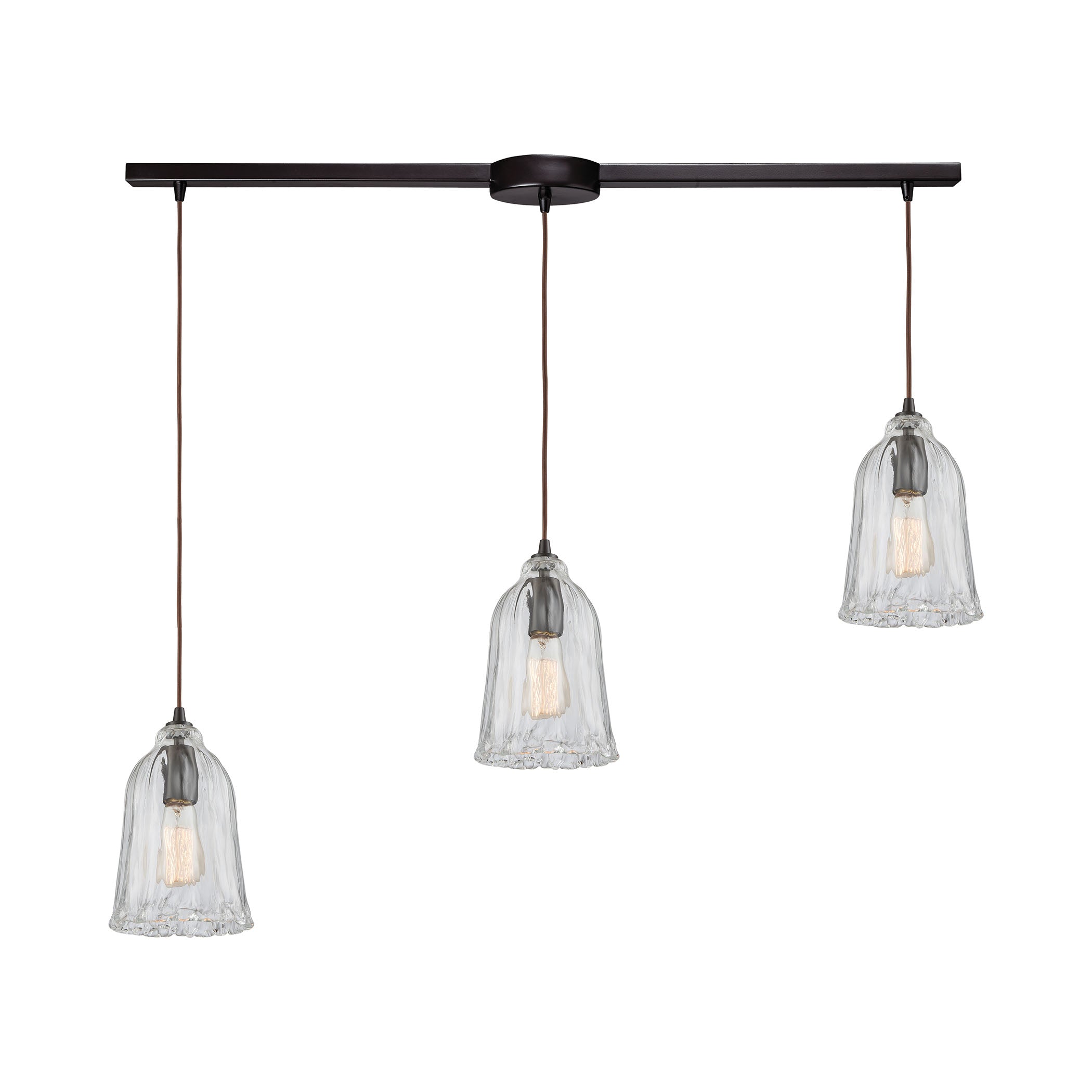 ELK Lighting 10671/3L Hand Formed Glass 3-Light Linear Mini Pendant Fixture in Oiled Bronze with Clear Hand-formed Glass