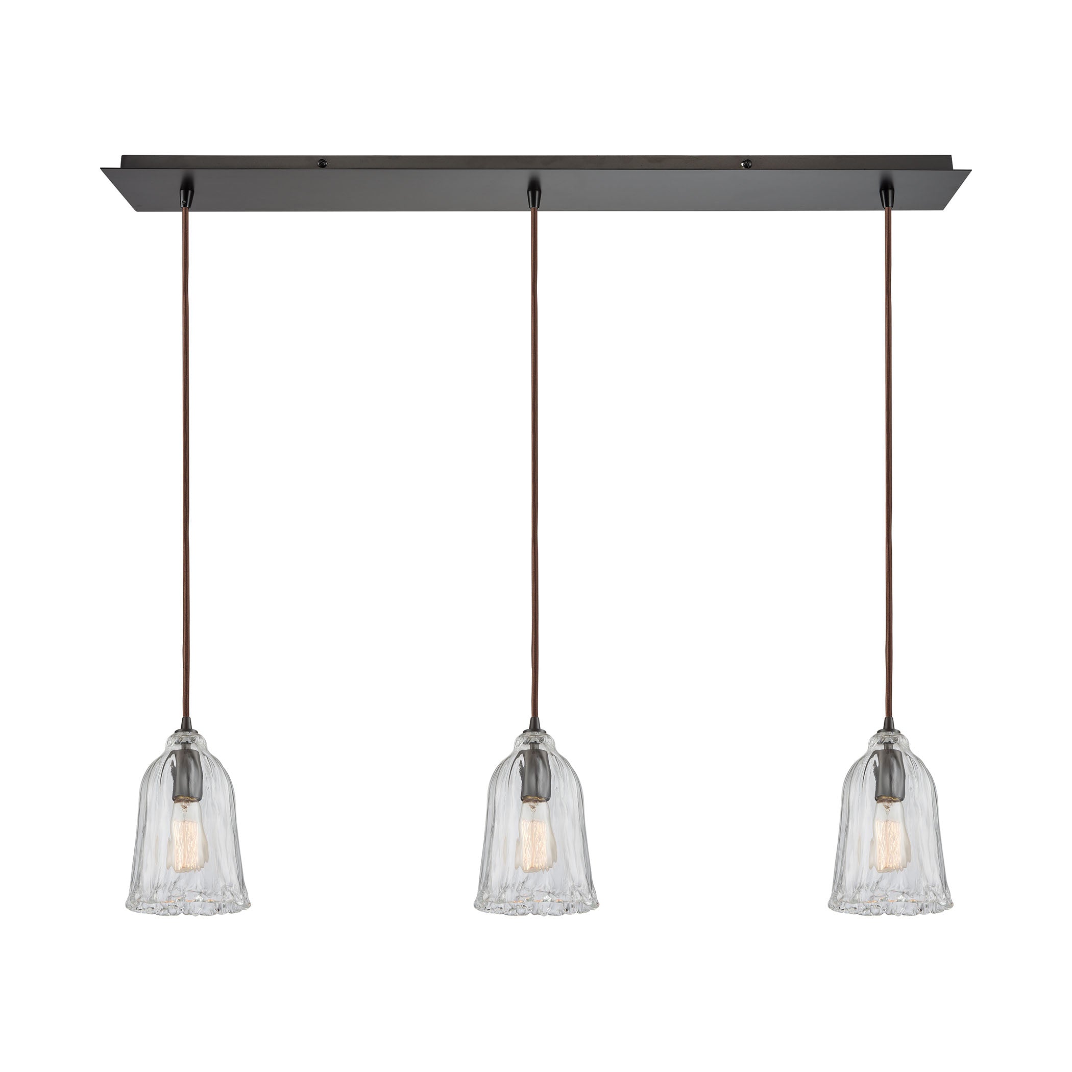ELK Lighting 10671/3LP Hand Formed Glass 3-Light Linear Mini Pendant Fixture in Oiled Bronze with Clear Hand-formed Glass