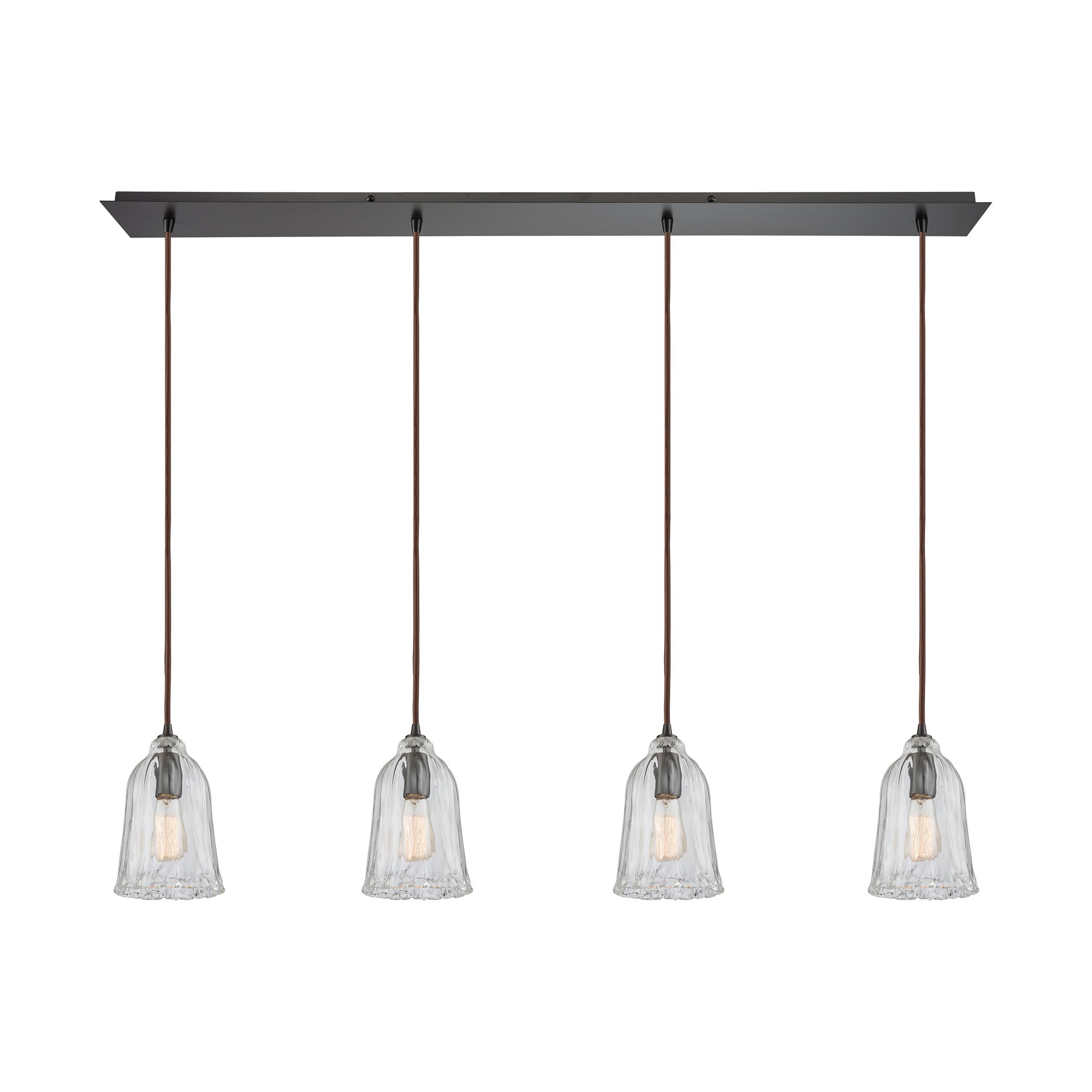 ELK Lighting 10671/4LP Hand Formed Glass 4-Light Linear Pendant Fixture in Oiled Bronze with Clear Hand-formed Glass