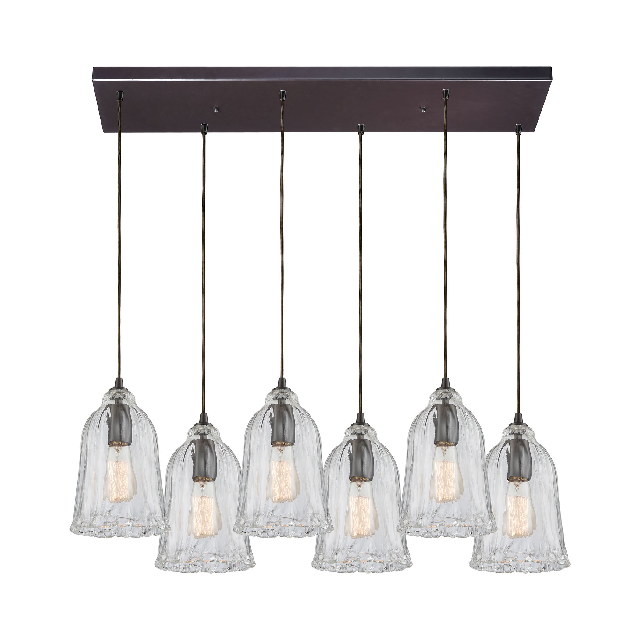 ELK Lighting 10671/6RC Hand Formed Glass 6-Light Rectangular Pendant Fixture in Oiled Bronze with Clear Hand-formed Glass