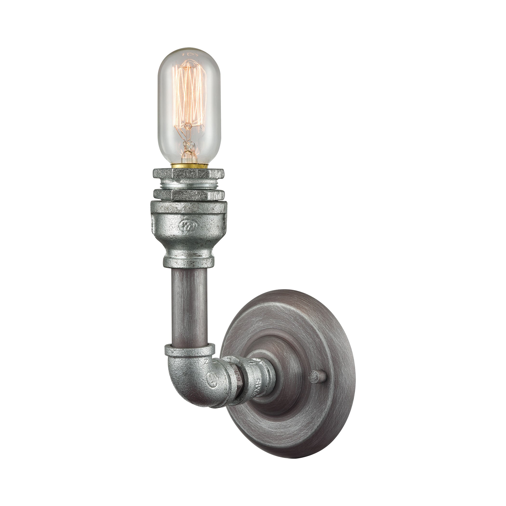 ELK Lighting 10682/1 Cast Iron Pipe 1-Light Vanity Lamp in Weathered Zinc (Optional Shades Available)