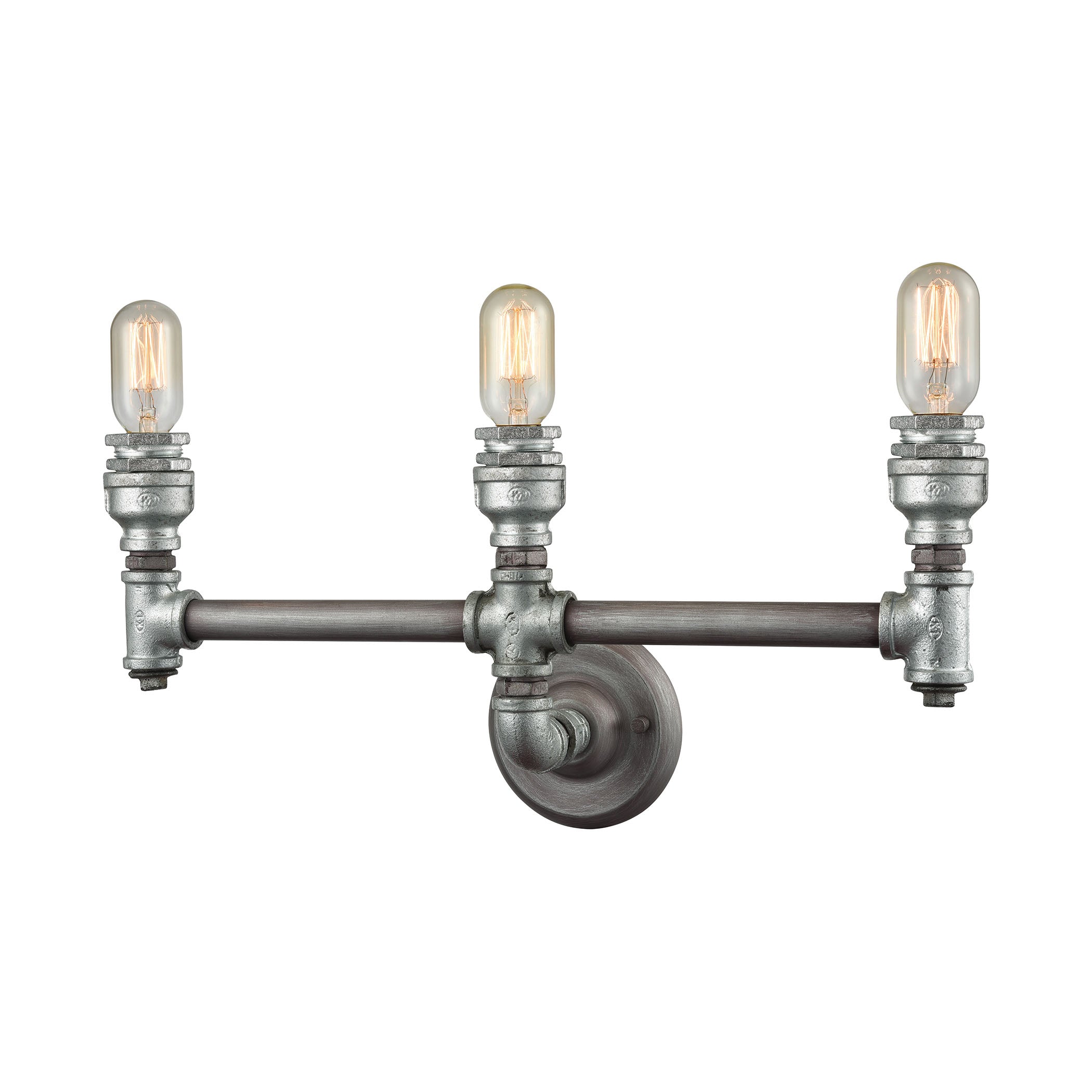ELK Lighting 10684/3 Cast Iron Pipe 3-Light Vanity Lamp in Weathered Zinc (Optional Shades Available)