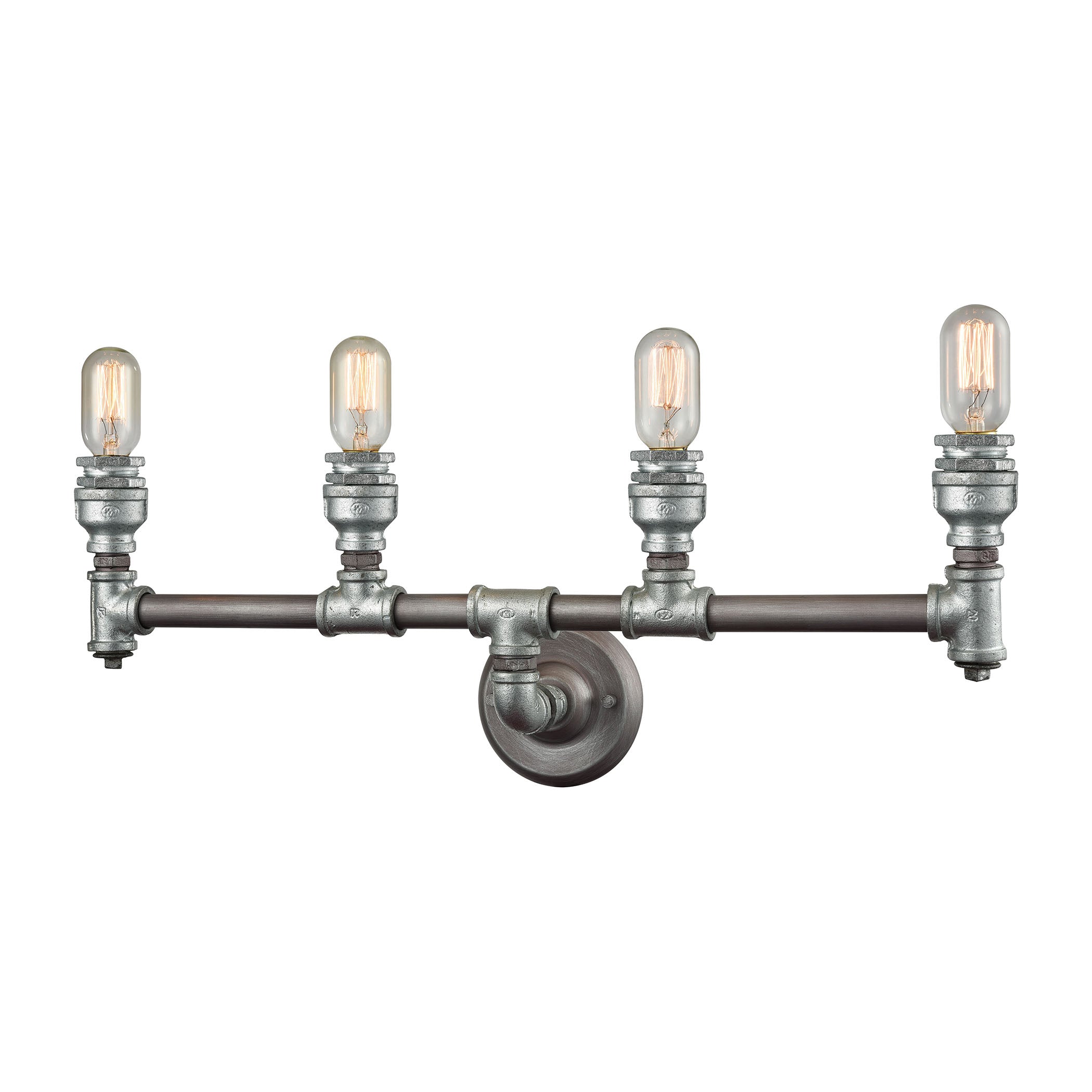 ELK Lighting 10685/4 Cast Iron Pipe 4-Light Vanity Lamp in Weathered Zinc (Optional Shades Available)